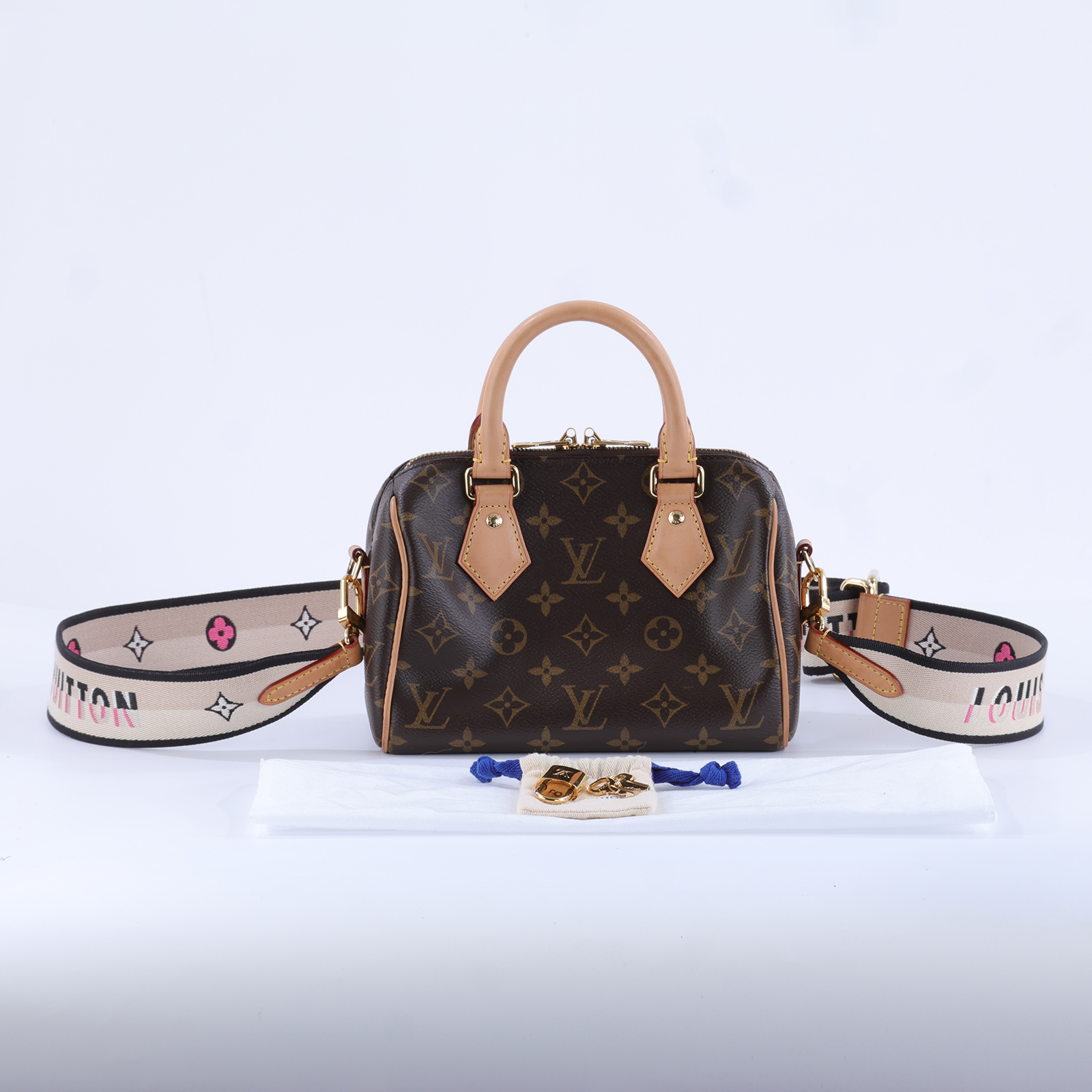 路易威登 LOUIS VUITTON Speedy Bandoulière  20 原花 手提 斜背 波士頓包 黑色 M46234 晶片款  背帶/鎖組