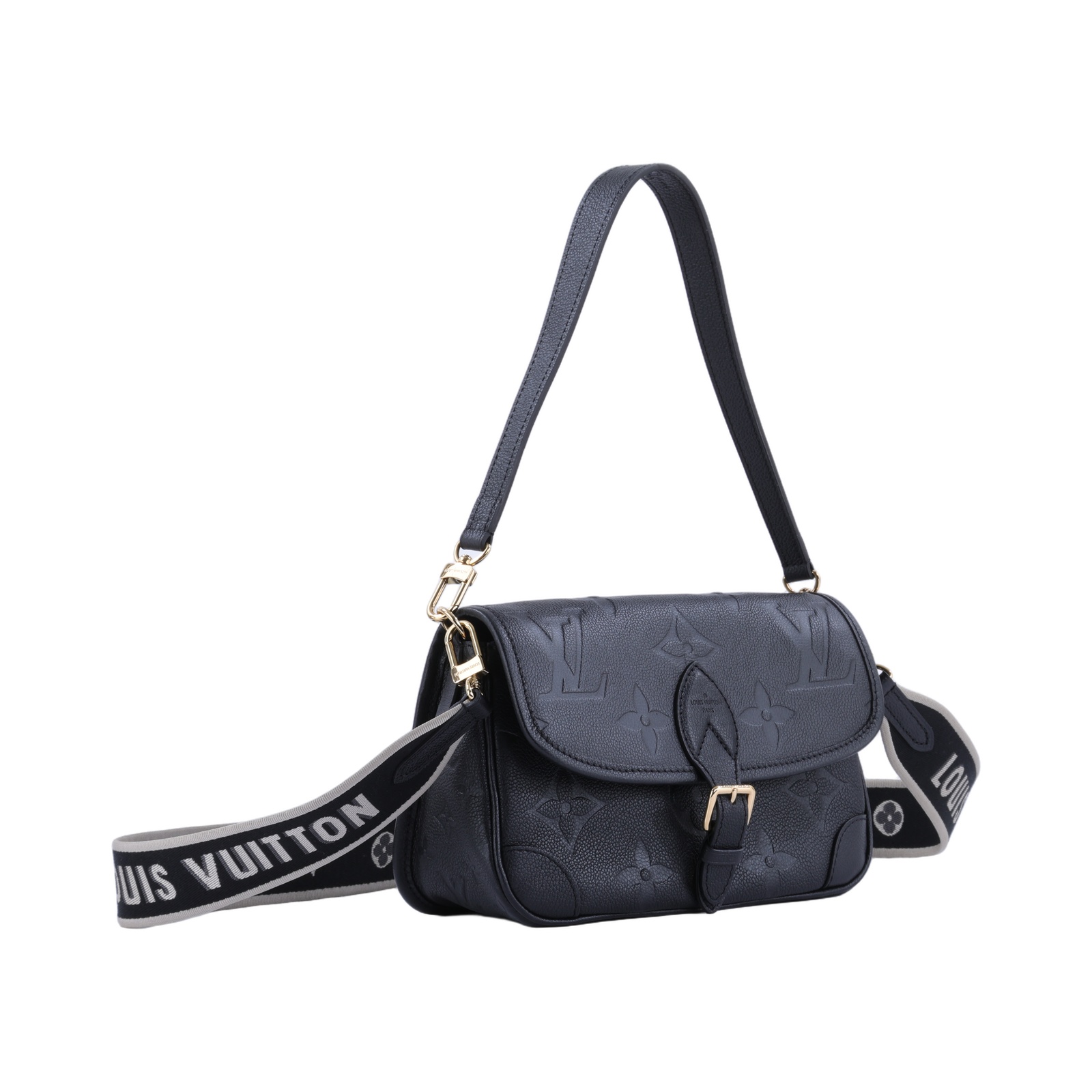路易威登 LOUIS VUITTON Diane 腋下包法棍 單肩背包 黑色 M46386 晶片款 黑壓紋Diane金釦側背包 背帶2