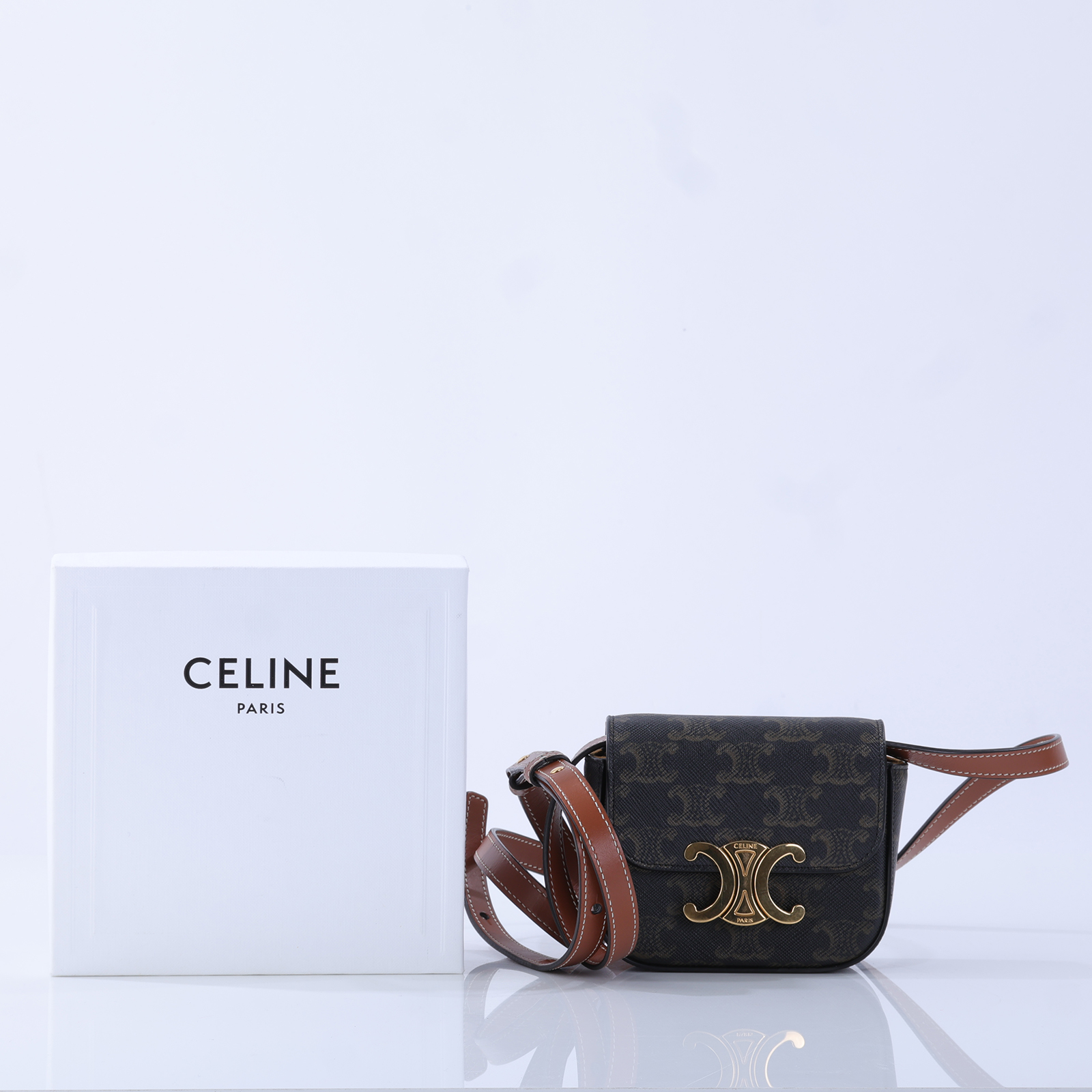 思琳 CELINE Claude 牛皮革 迷你 手袋 10I512DQB 凱旋TRIOMPHE MINI 原廠盒子/背帶