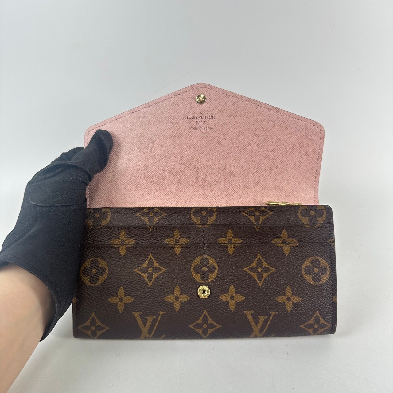 路易威登 LOUIS VUITTON Sarah 錢包 口蓋長夾 紫紅色 M62234 晶片款 原花拼粉長夾 防塵袋/原廠盒子