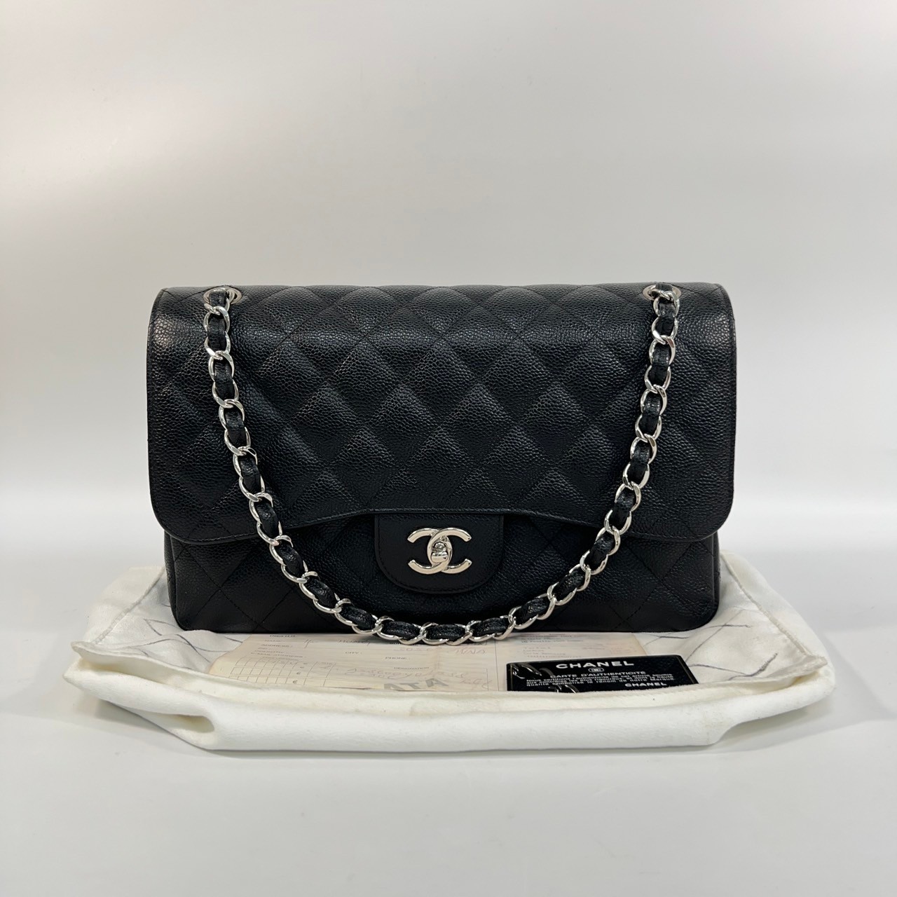 香奈兒 CHANEL CF 經典 大型 口蓋包 A58600 黑銀荔枝COCO30 JUMBO 防塵袋/保證卡/購買證明