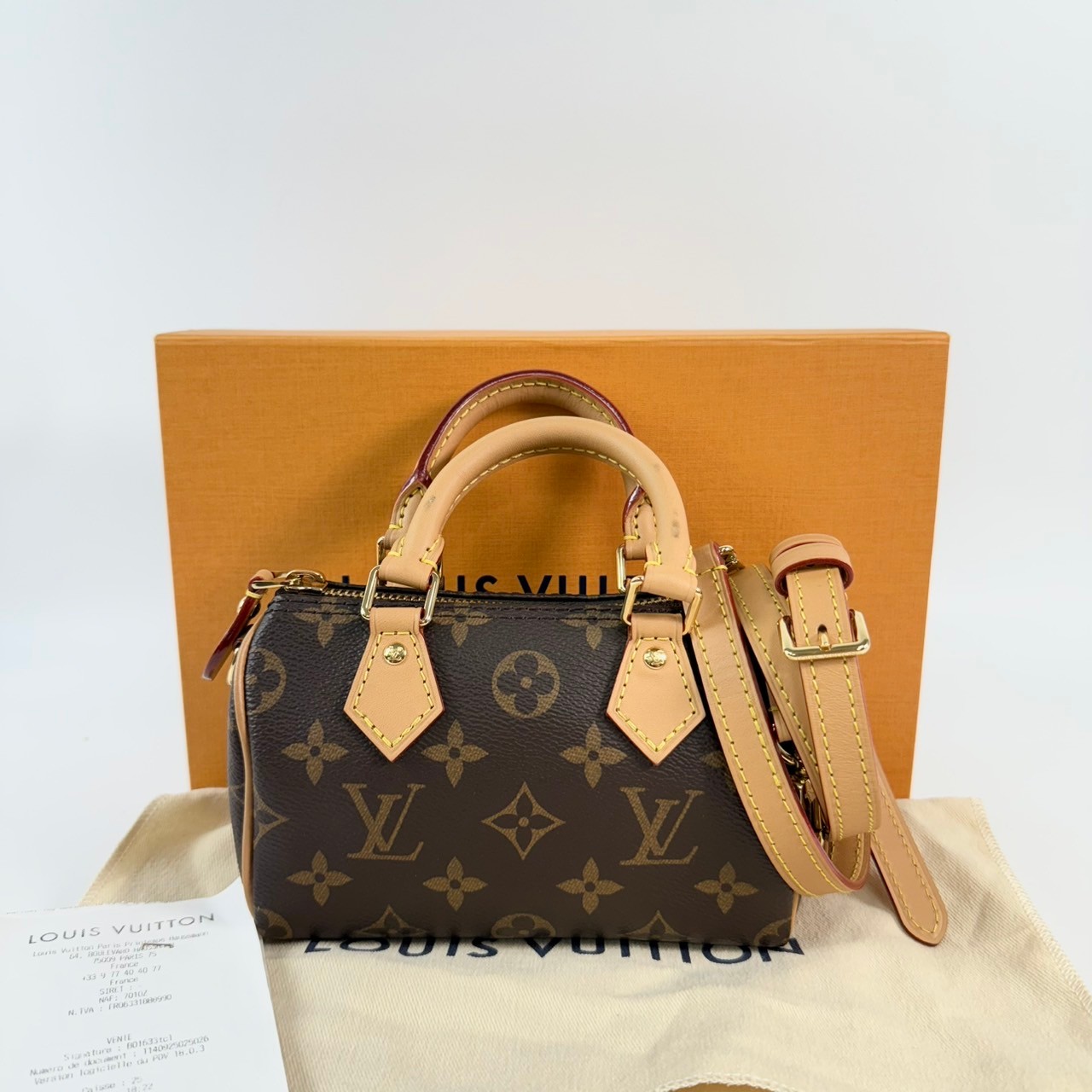 路易威登 LOUIS VUITTON Nano Speedy 原花 手提 肩背包 M81085 原花NANO SPEEDY 原廠盒子/防塵袋/購買證明/背帶