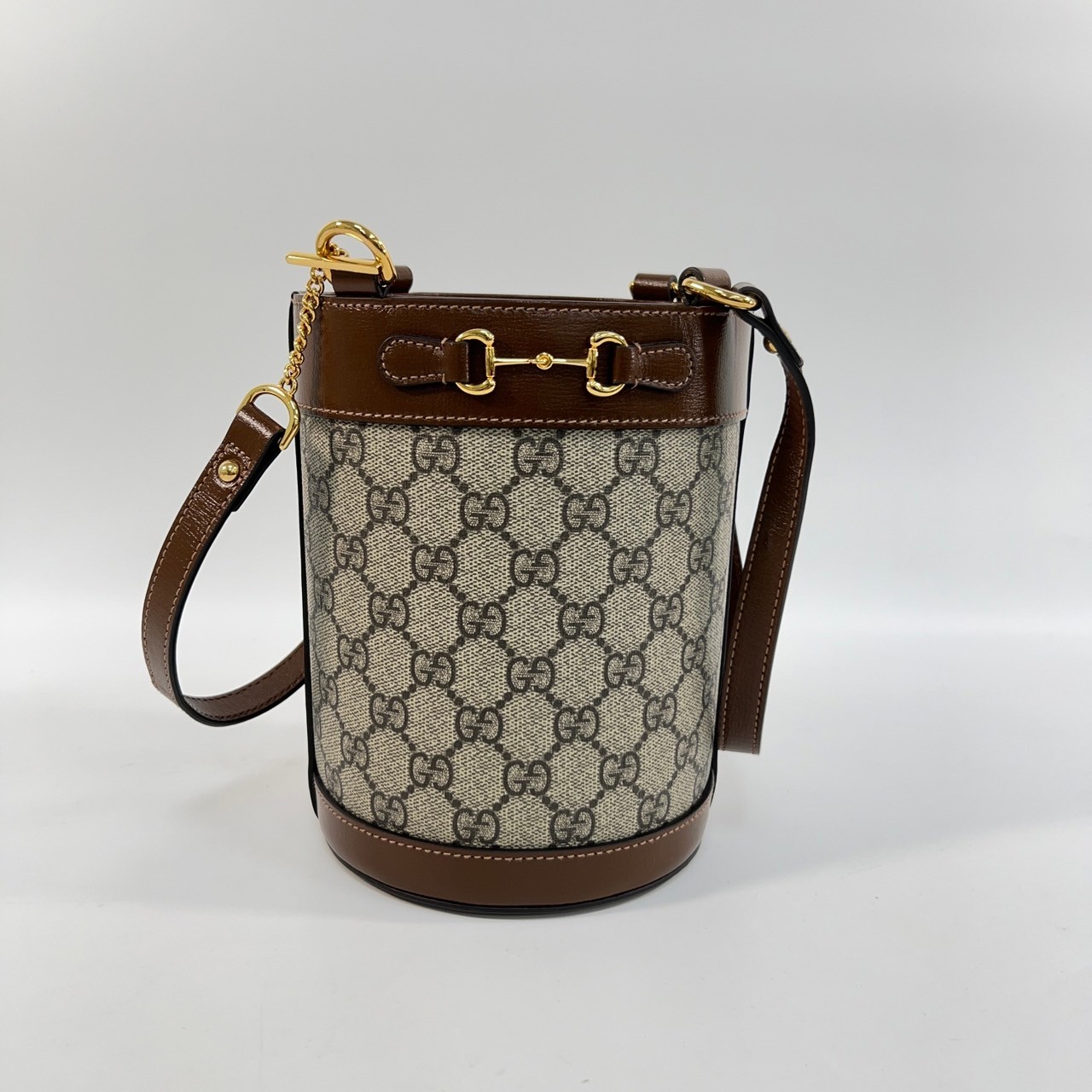 古馳 GUCCI 1955 馬銜扣 帆布牛皮飾邊 水桶包 637115 棕馬銜釦1955水桶包 防塵袋