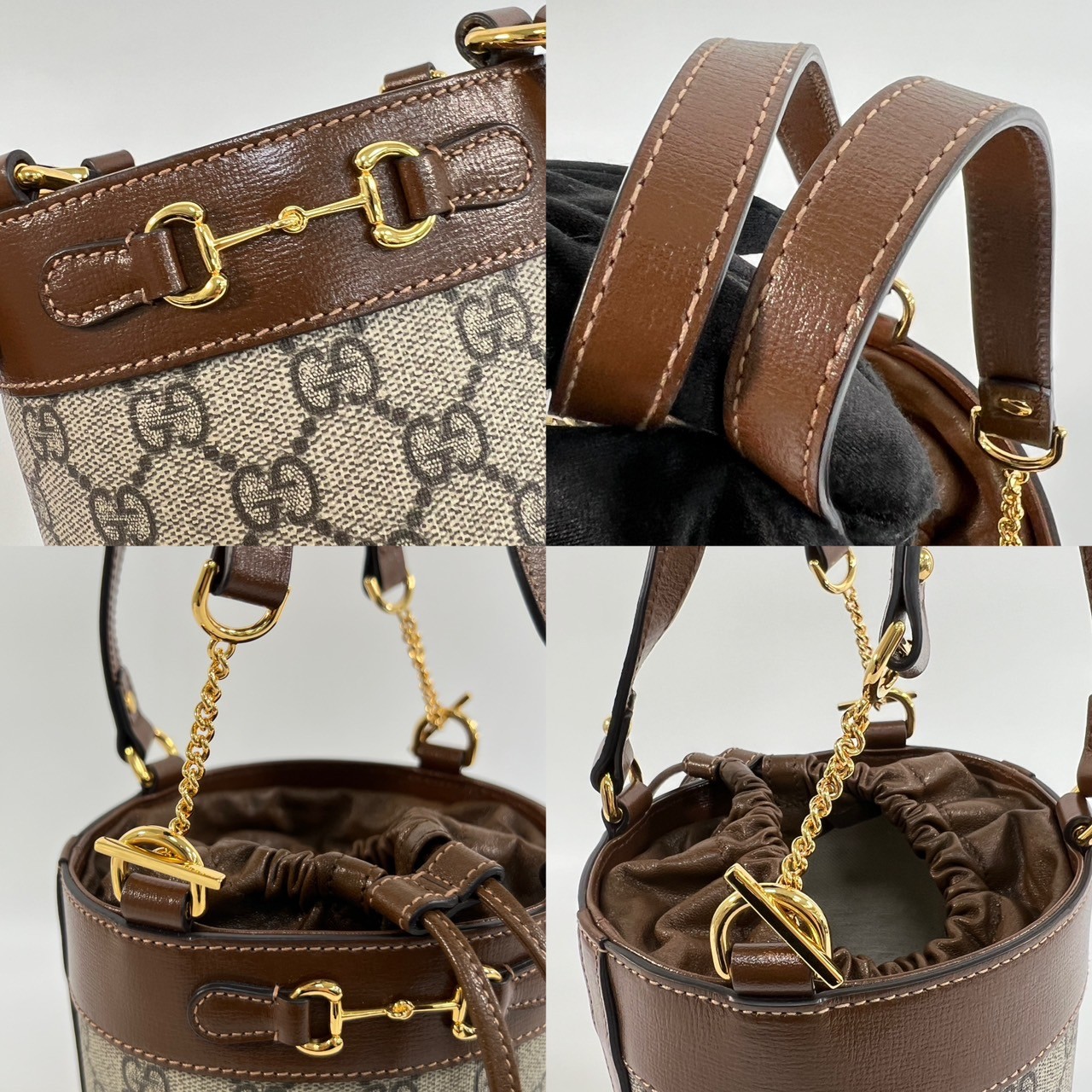 古馳 GUCCI 1955 馬銜扣 帆布牛皮飾邊 水桶包 637115 棕馬銜釦1955水桶包 防塵袋