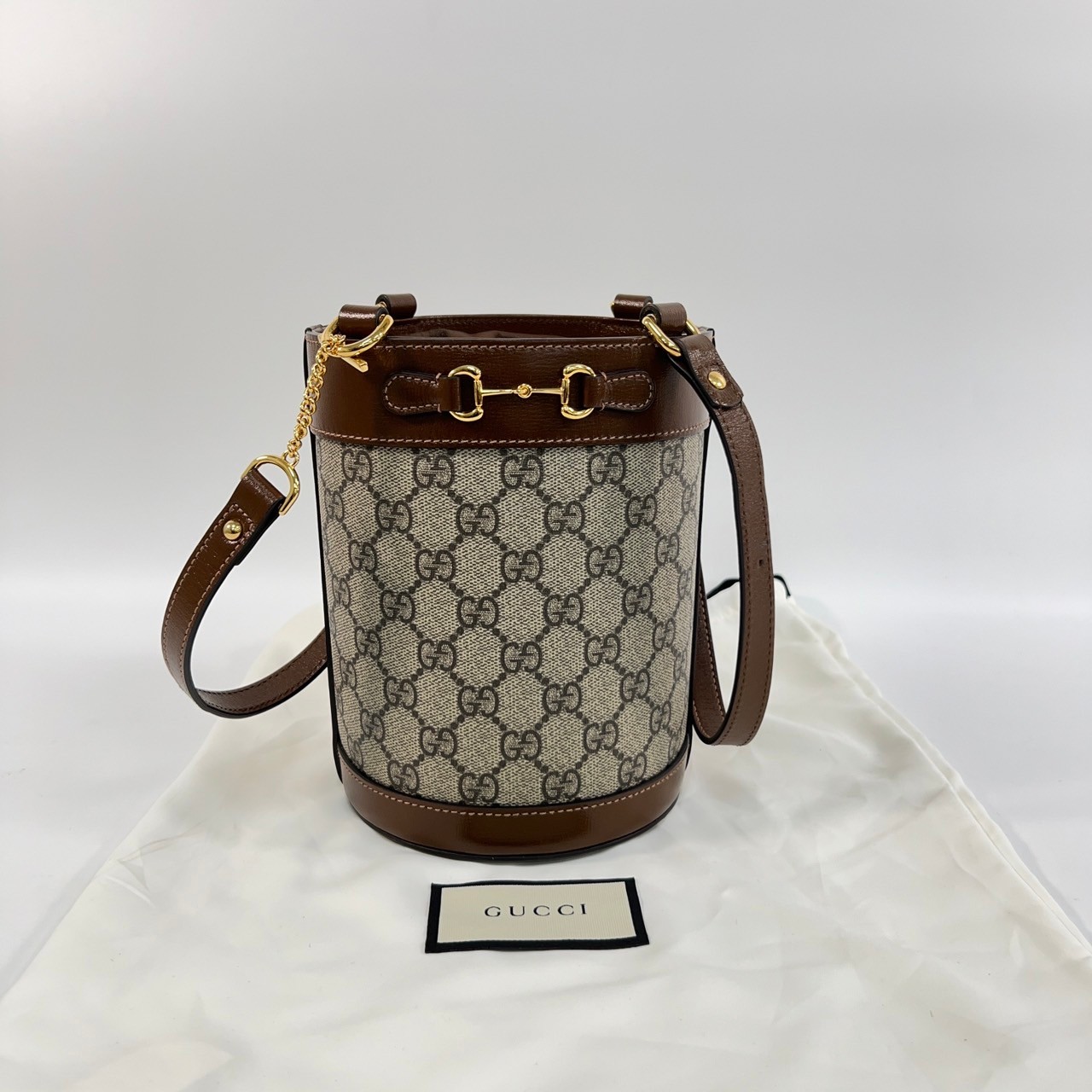 古馳 GUCCI 1955 馬銜扣 帆布牛皮飾邊 水桶包 637115 棕馬銜釦1955水桶包 防塵袋