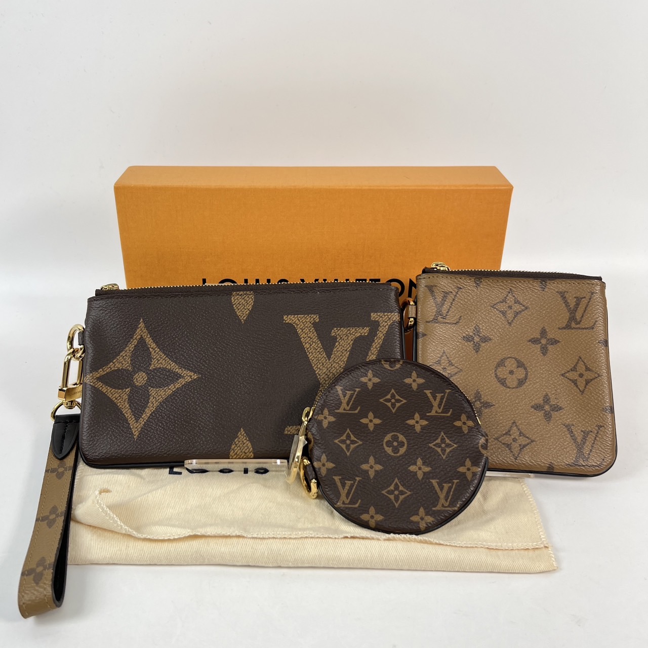 路易威登 LOUIS VUITTON Trio 經典帆布 三件組 手拿包 M68756 原花三合一手拿包/零錢包 防塵袋/原廠盒子