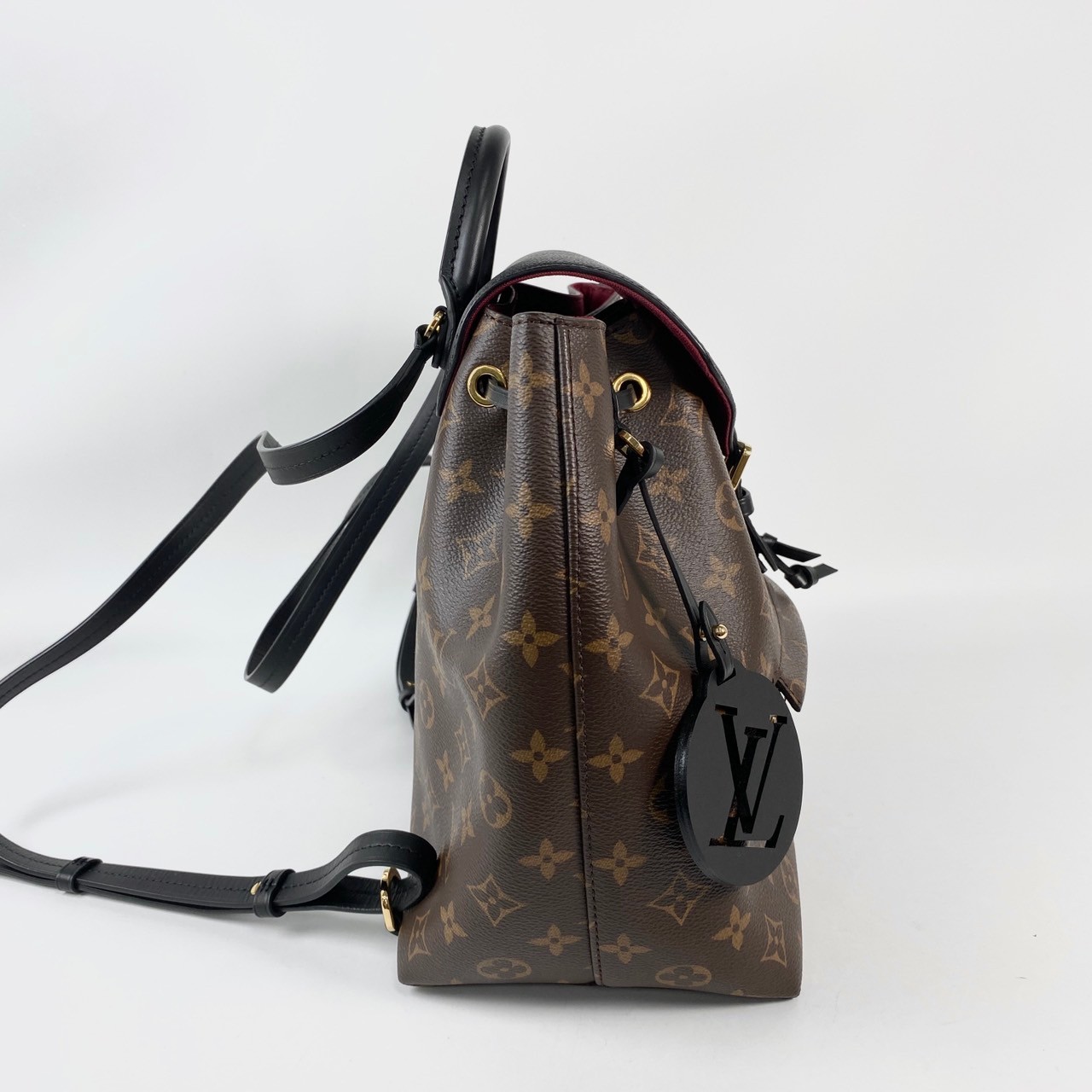 路易威登 LOUIS VUITTON Montsouris PM 經典帆布 牛皮 扣式 束口 後背包 棕色 黑色 M45515 晶片款  防塵袋