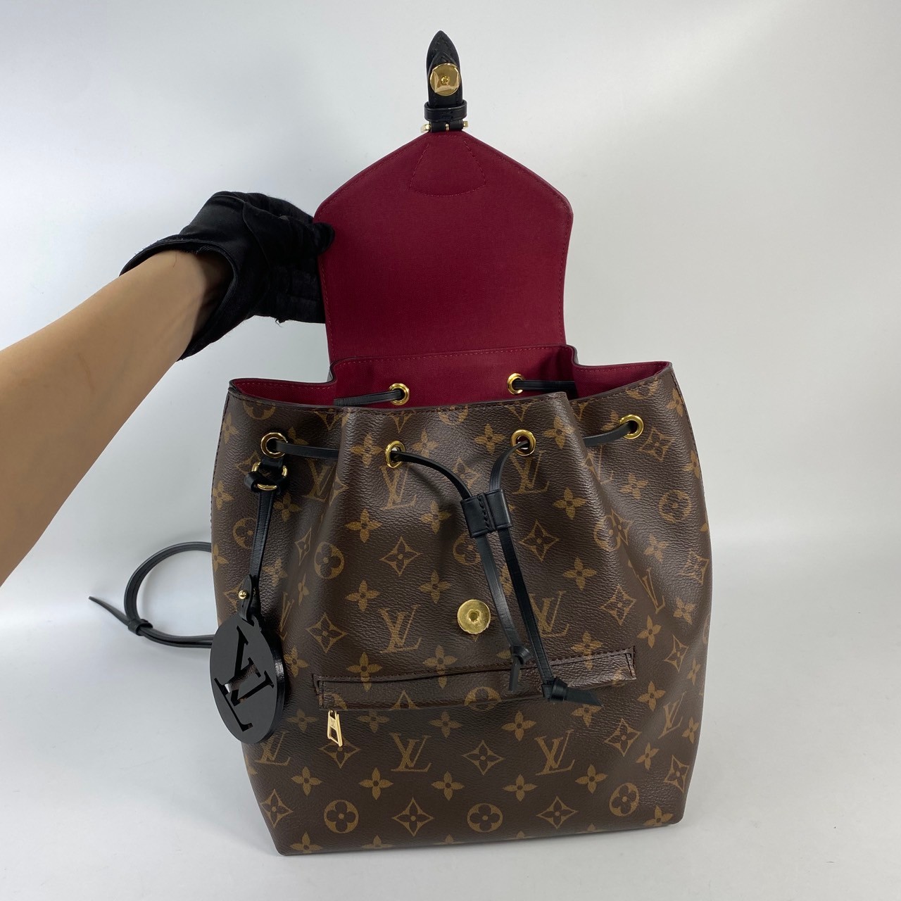 路易威登 LOUIS VUITTON Montsouris PM 經典帆布 牛皮 扣式 束口 後背包 棕色 黑色 M45515 晶片款  防塵袋