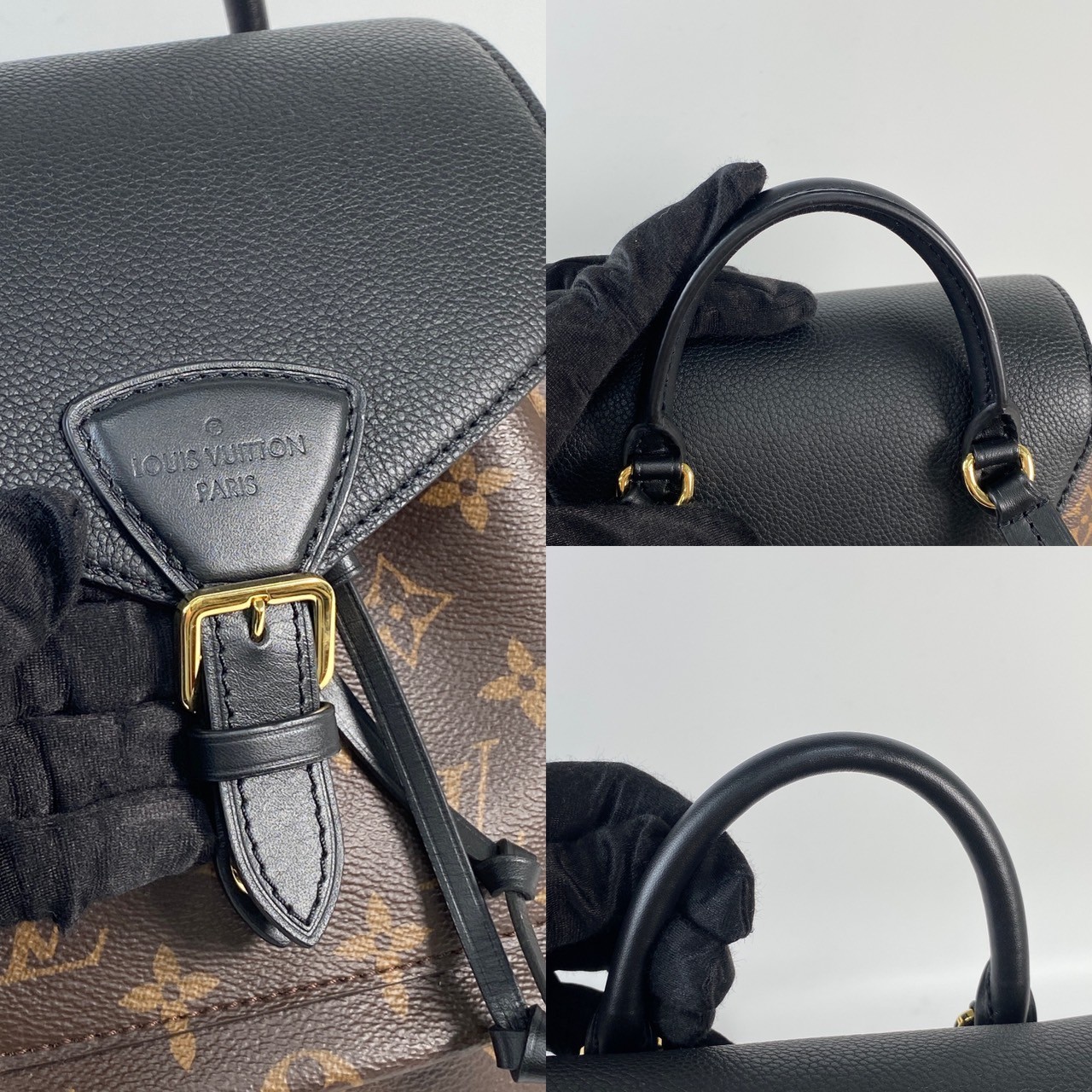 路易威登 LOUIS VUITTON Montsouris PM 經典帆布 牛皮 扣式 束口 後背包 棕色 黑色 M45515 晶片款  防塵袋