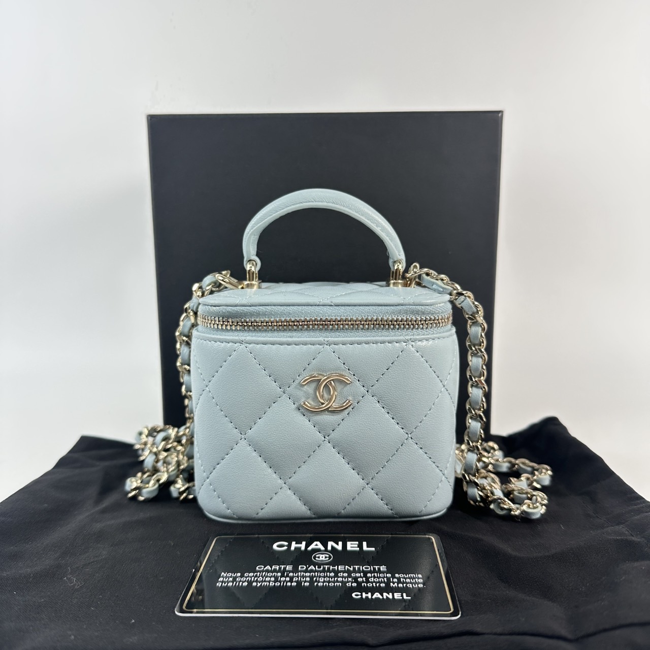 香奈兒 CHANEL Vanity Case 迷你 化妝箱 AP2198 31開水藍VAINITY CASE MINI 原廠盒子/保證卡/防塵袋