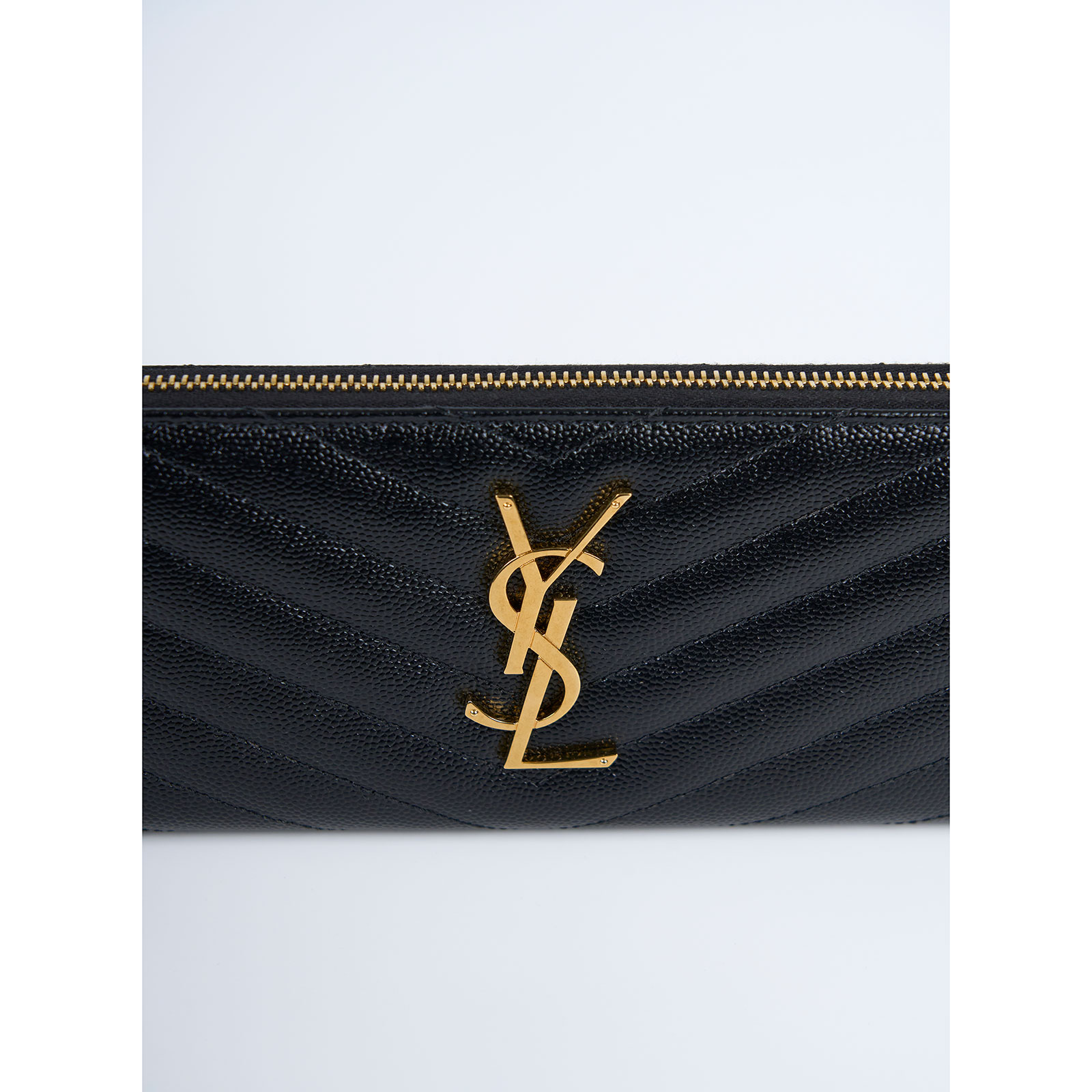 聖羅蘭 YSL SAINT LAURENT 山形紋 錢包 長夾 358094BOW01 黑金ㄇ字拉鍊長夾 原廠盒子/ 防塵袋