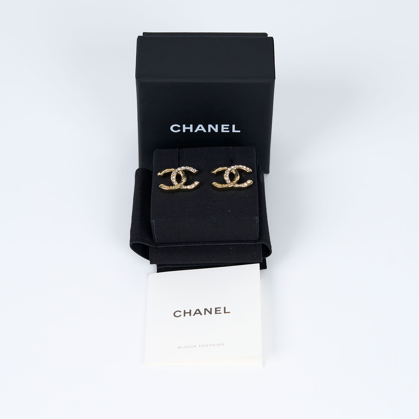 香奈兒 CHANEL 耳釘 ABD104/A24 P 淡金半鑽雙C耳環 原廠盒子