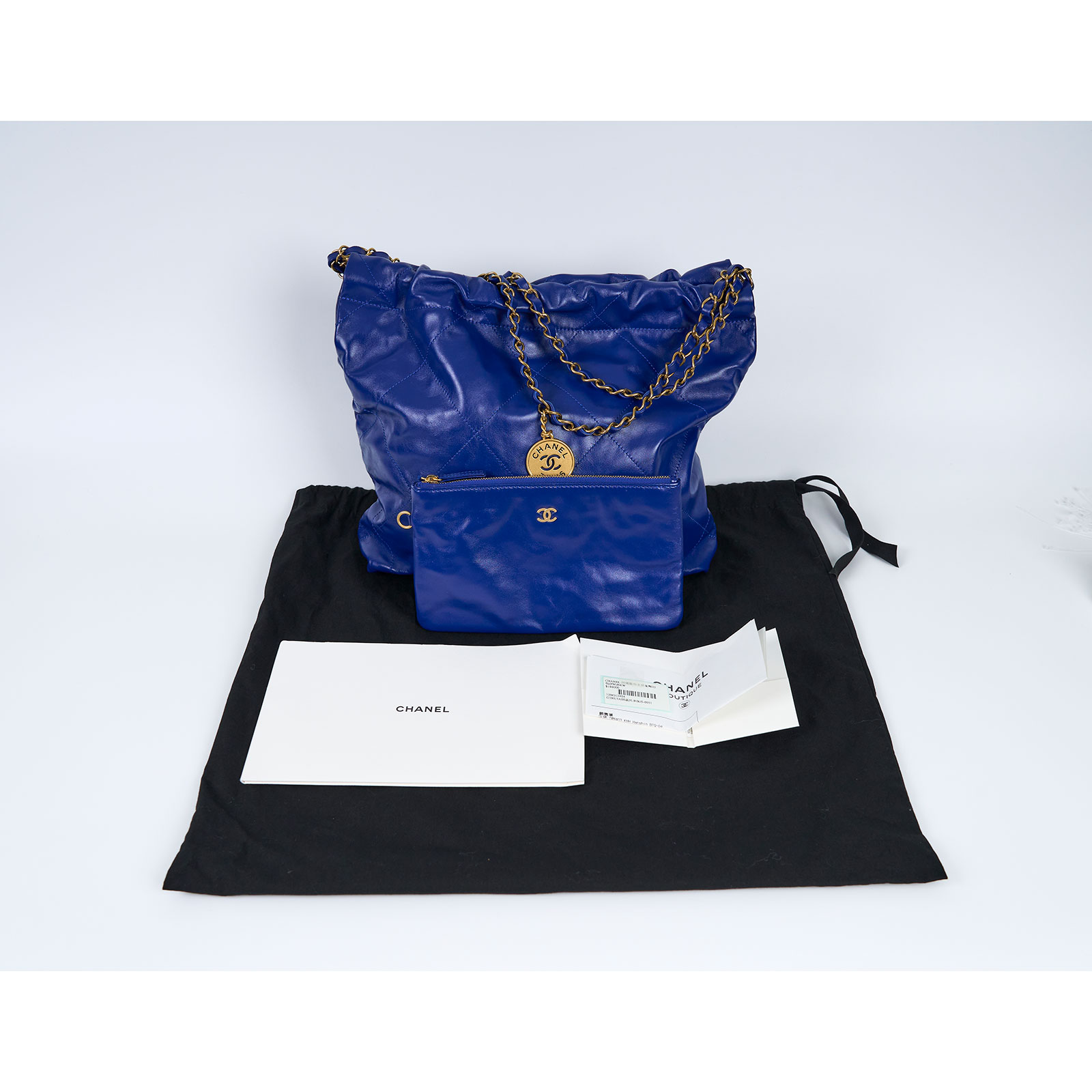 香奈兒 CHANEL 22 小型 束口包 AS3260 晶片款 閃電藍22包 小號 防塵袋 /購買證明正本