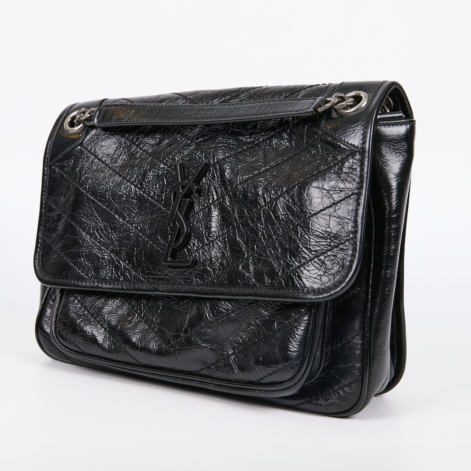 聖羅蘭 YSL SAINT LAURENT Niki 復古皮革 中型手袋 6331580EN04 黑NIKI中號 防塵袋/購買證明正本
