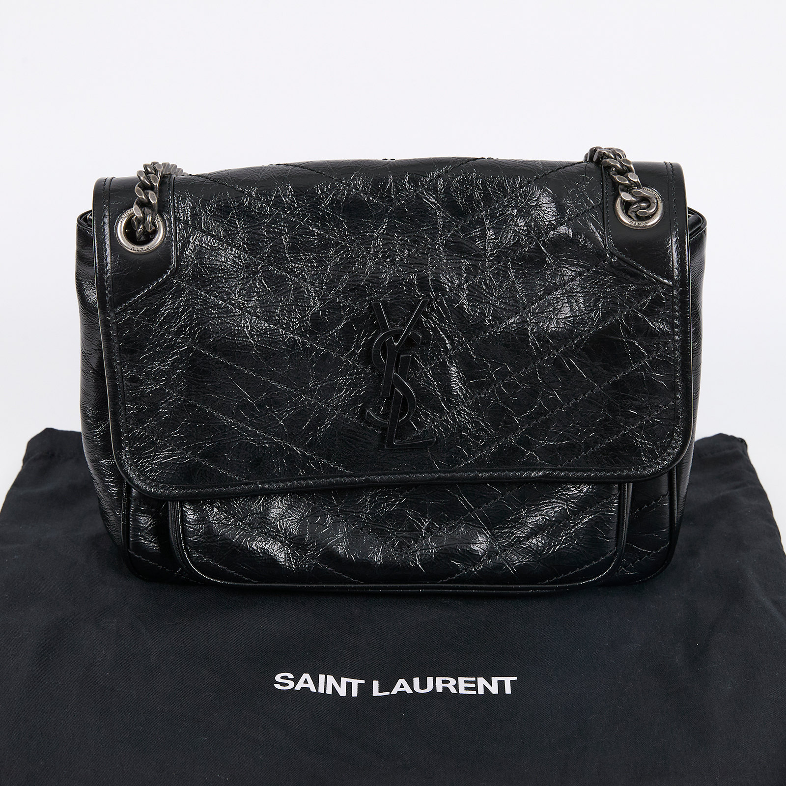 聖羅蘭 YSL SAINT LAURENT Niki 復古皮革 中型手袋 6331580EN04 黑NIKI中號 防塵袋/購買證明正本