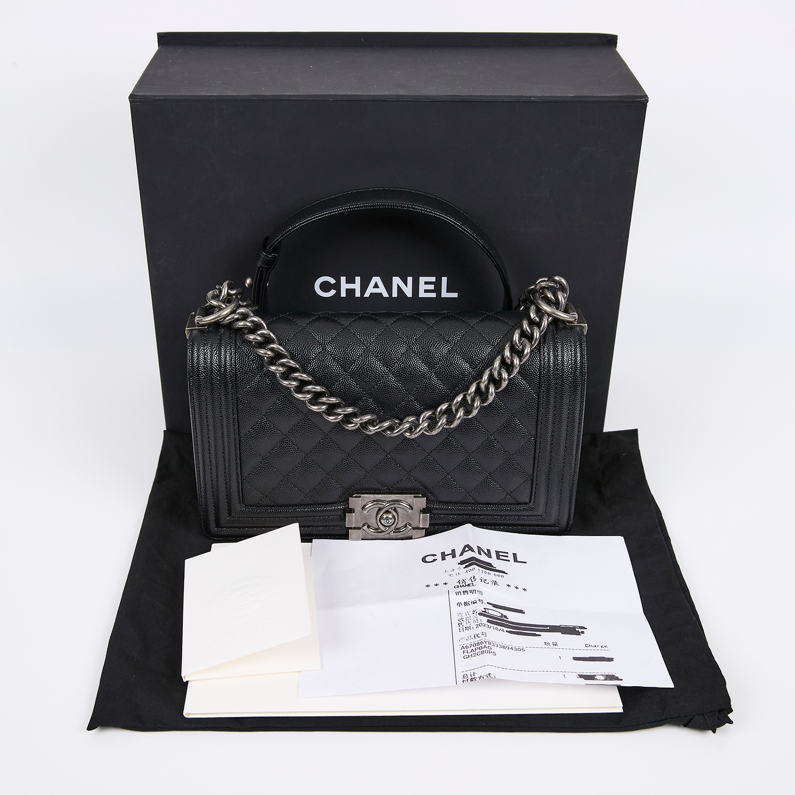 香奈兒 CHANEL Boy 25 口蓋包 A67086 晶片款 黑銀BOY25 原廠盒子/防塵袋/購買證明影本