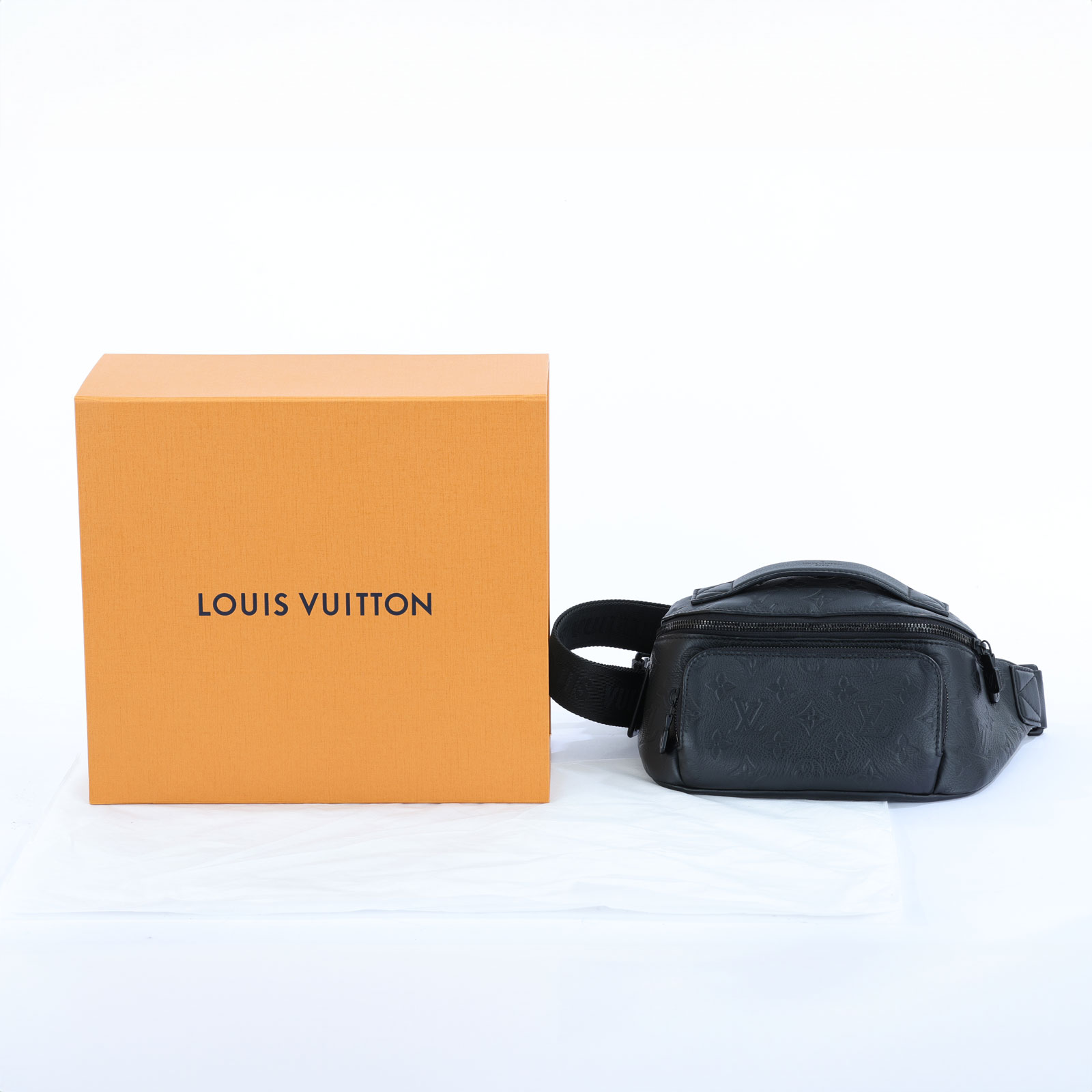 路易威登 LOUIS VUITTON Rush 腰包 黑色 小牛皮 M47058 晶片款 黑原花壓紋 RUSH 腰包 原廠盒子