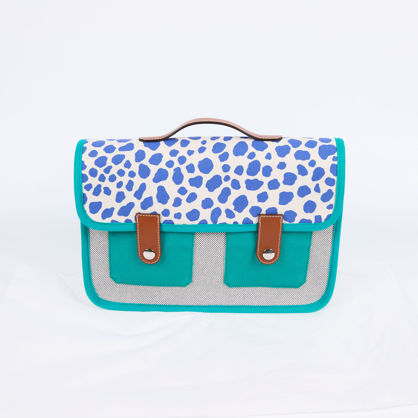 愛馬仕 Hermès Animaux Pixel Backpack 後背包 ANIMAUXPB  藍豹紋拼綠帆布後背包Animo Pixel 無附屬品