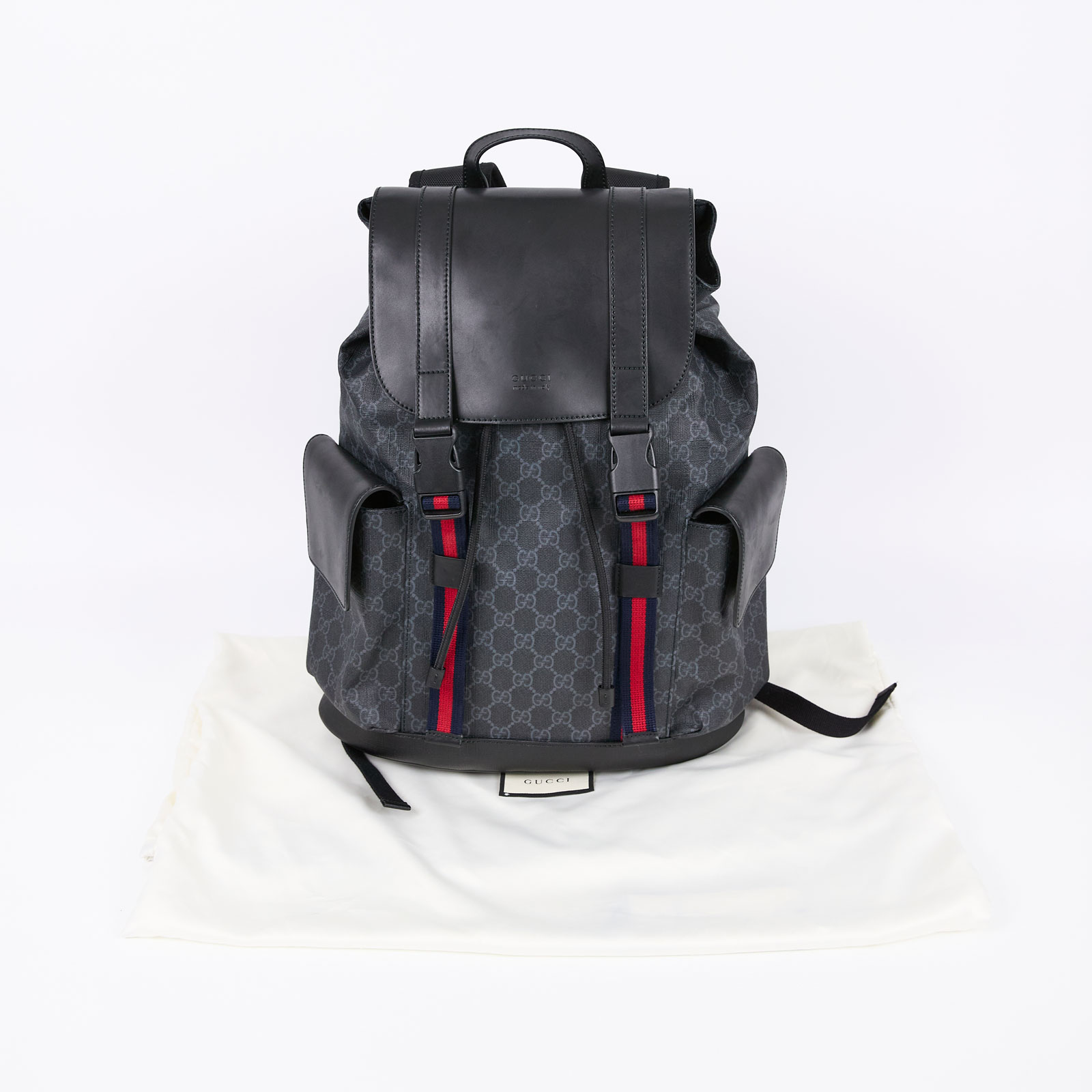 古馳 GUCCI GG 帆布 後背包 495563 黑GG Supreme老花後背包/495563 防塵袋