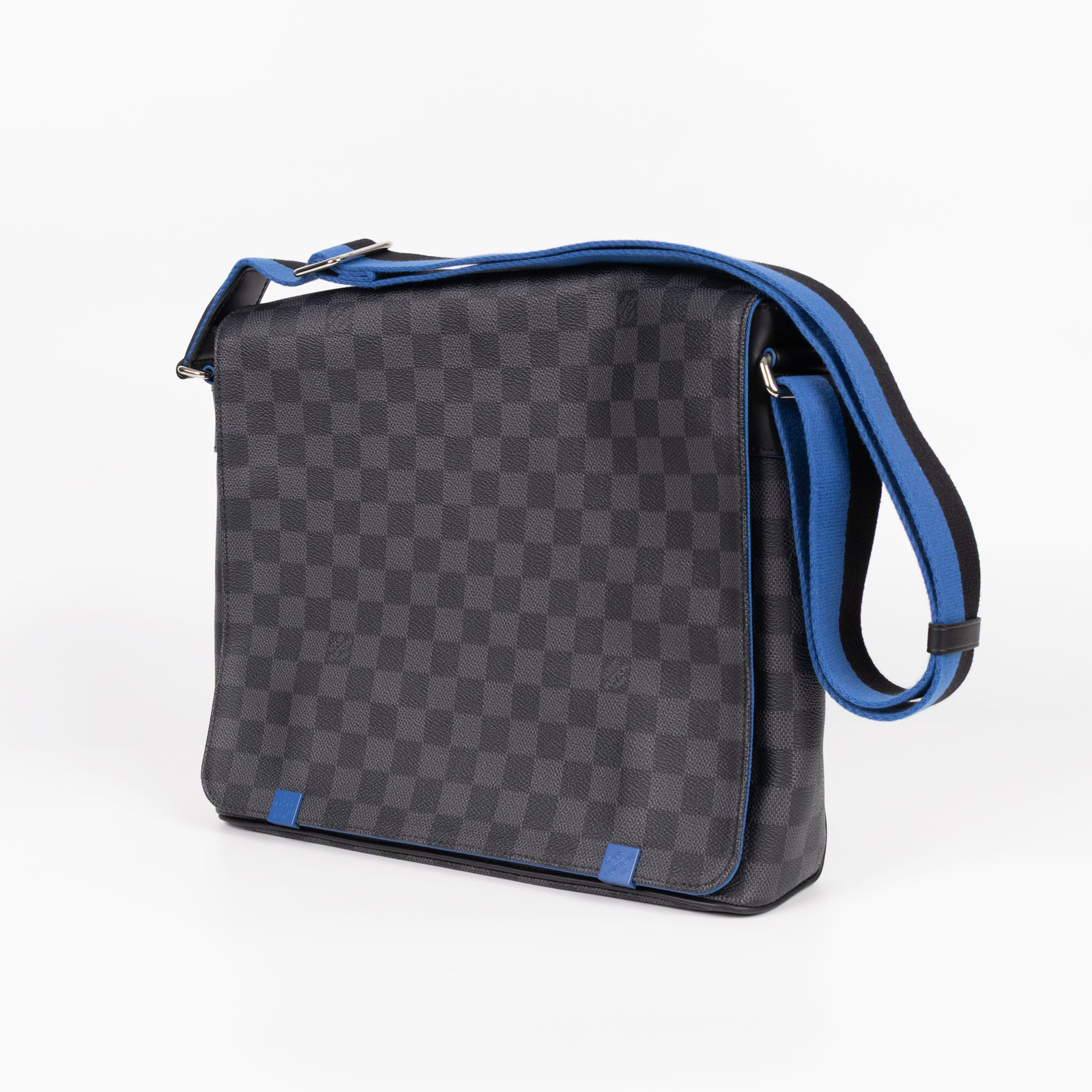 路易威登 LOUIS VUITTON District MM 肩背包 N42406 黑拼藍DAMIER DISTRICT翻蓋斜背包 MM 無附屬品