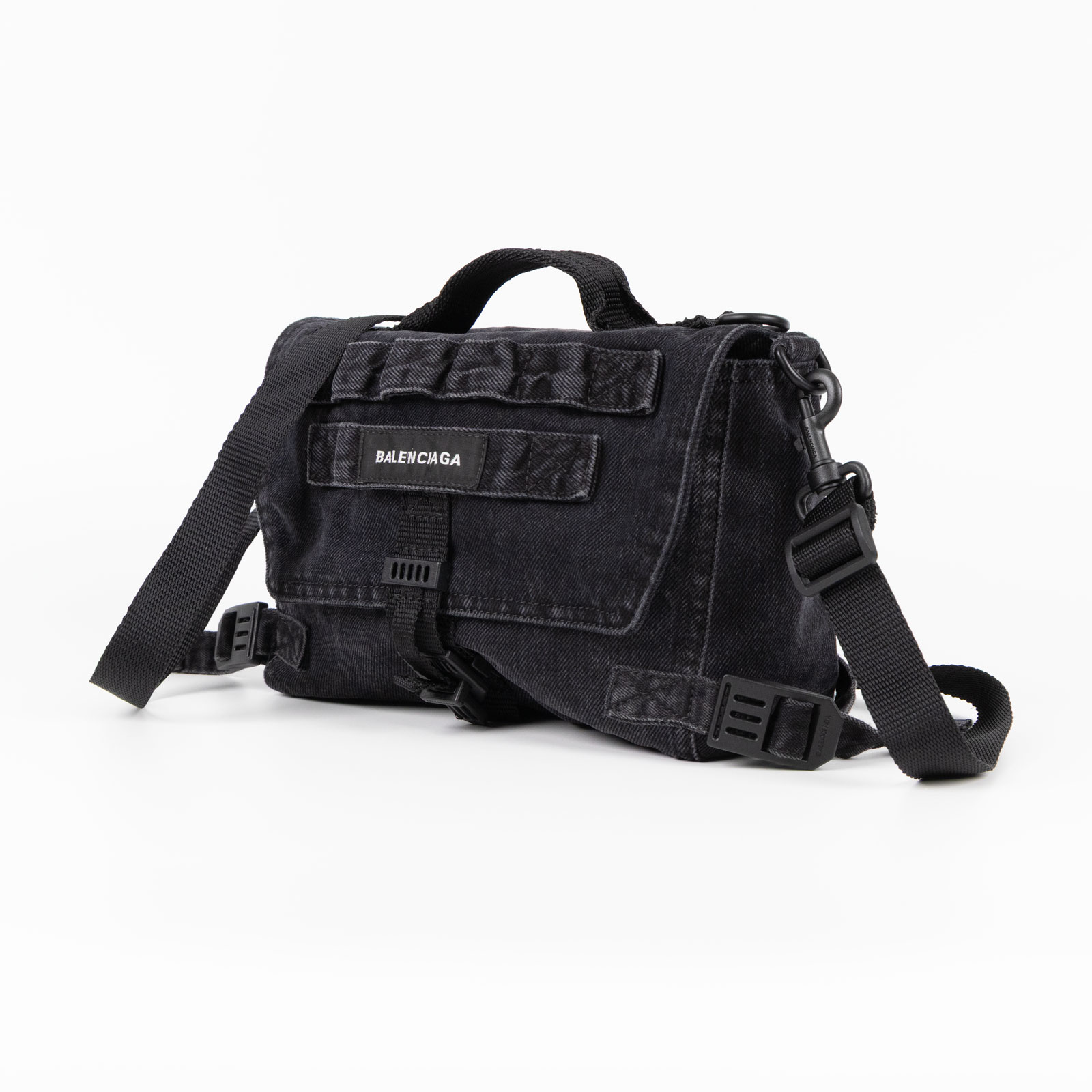 巴黎世家 BALENCIAGA Army 小型 郵差包 6561062AA8D 灰單寧側背包 防塵袋/購買證明正本