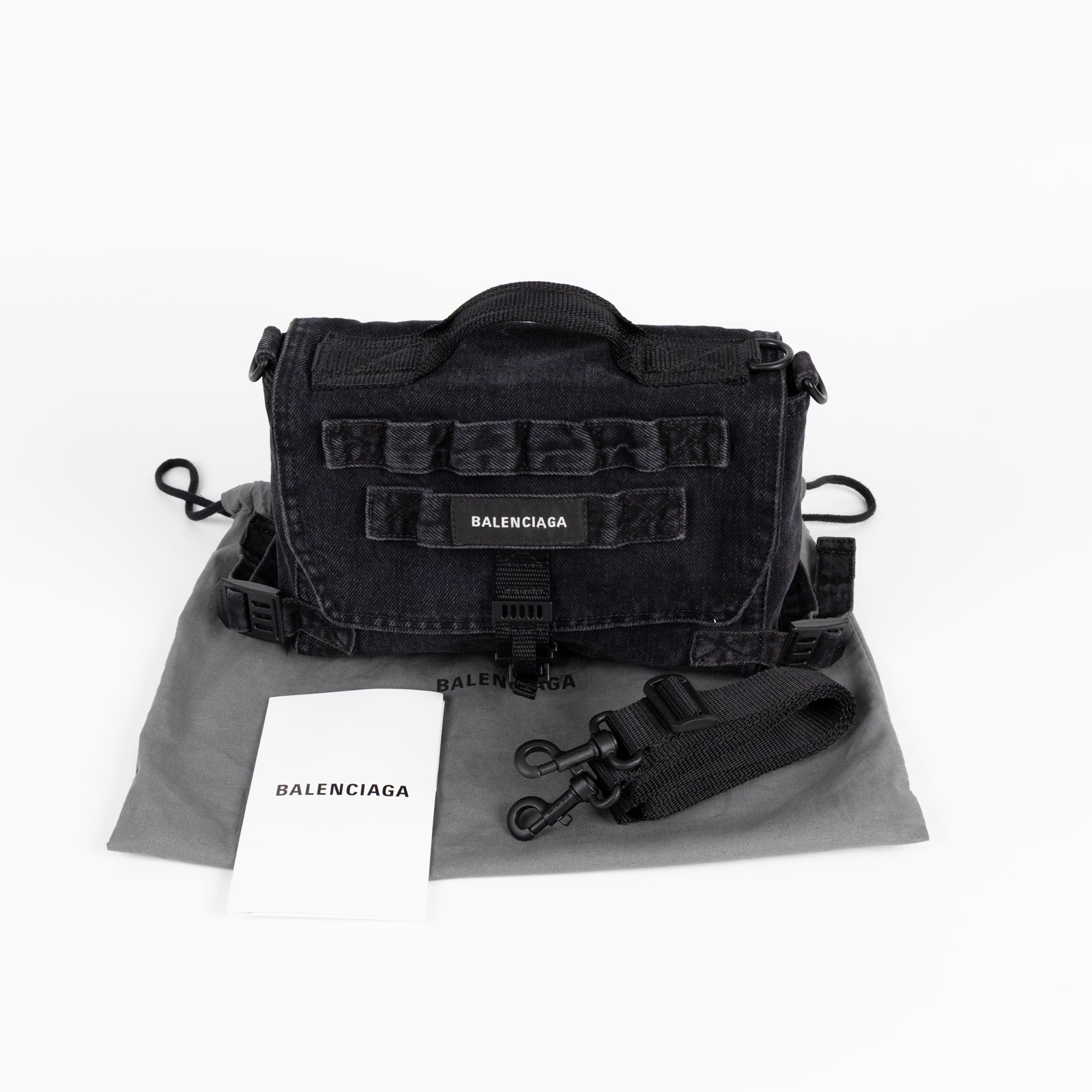 巴黎世家 BALENCIAGA Army 小型 郵差包 6561062AA8D 灰單寧側背包 防塵袋/購買證明正本