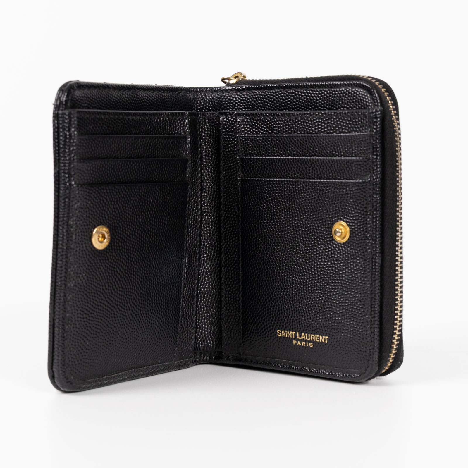 聖羅蘭 YSL SAINT LAURENT Cassandre matelassé 粒面壓紋皮革 小型 全拉鏈 錢包 403723BOW01  防塵袋/原廠盒子