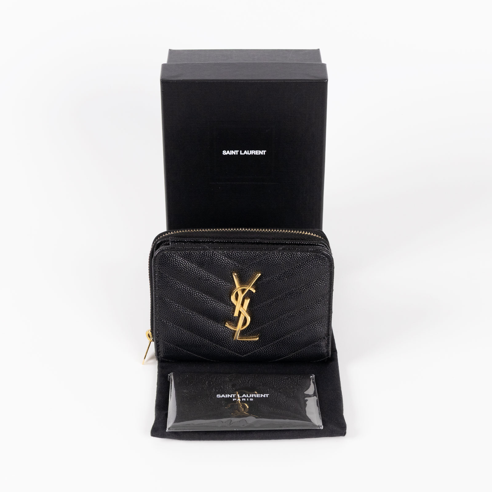 聖羅蘭 YSL SAINT LAURENT Cassandre matelassé 粒面壓紋皮革 小型 全拉鏈 錢包 403723BOW01  防塵袋/原廠盒子