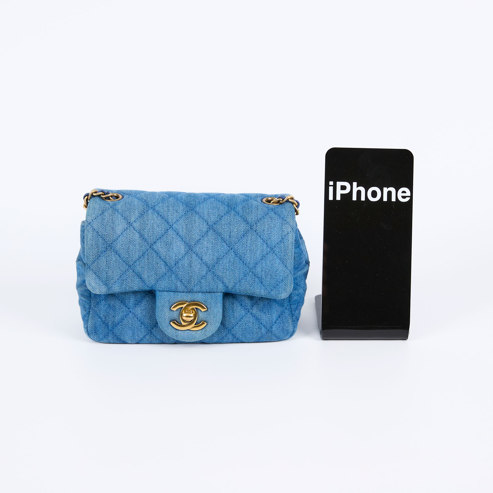 香奈兒 CHANEL 丹寧 金球 菱格 金鍊 金球 方胖 肩背 斜背包  晶片款 牛仔金球方胖 原廠盒子/購買證明影本