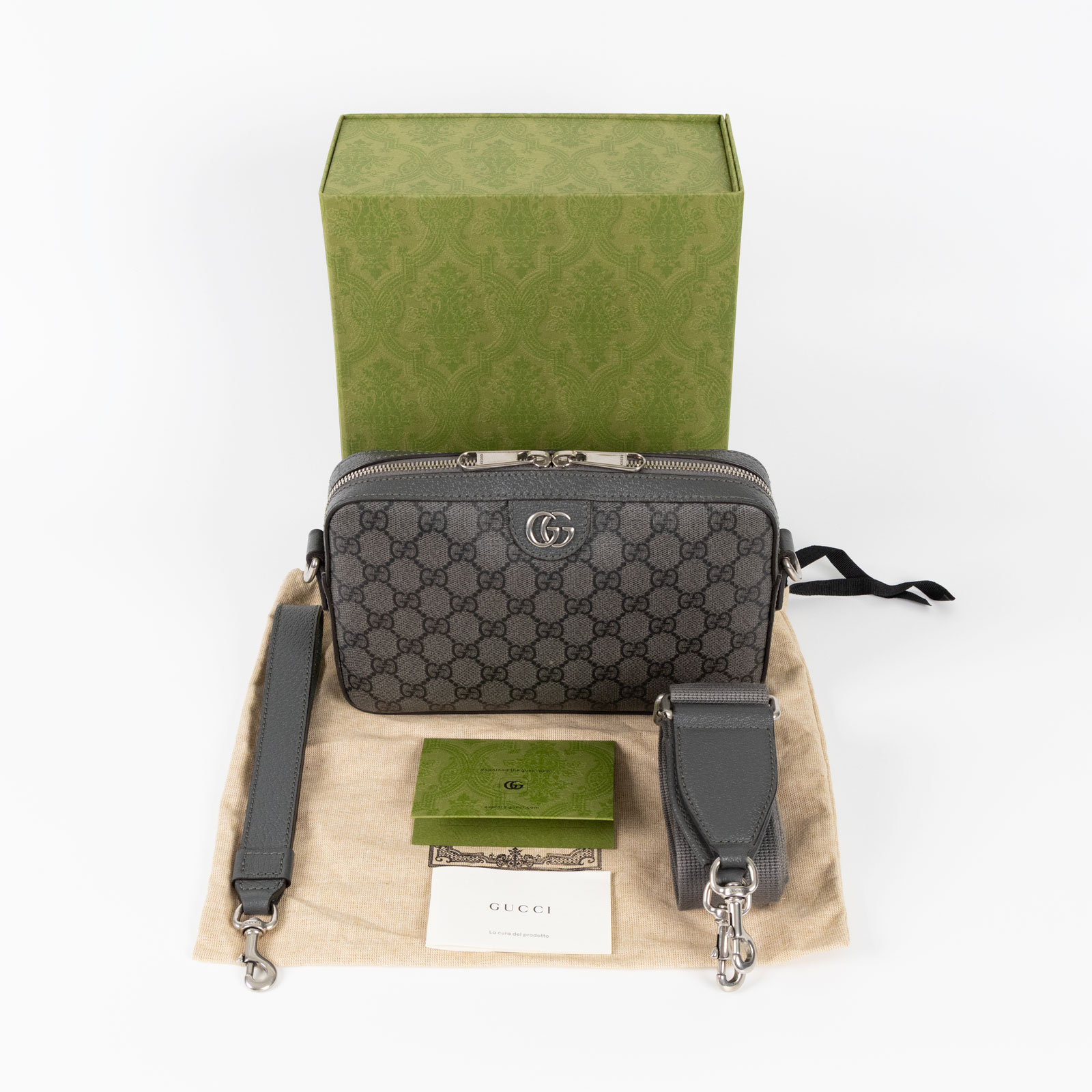 古馳 GUCCI Ophidia 小型 斜揹袋 699439 灰GG相機包2WAY 原廠盒子/防塵袋/購買證明正本