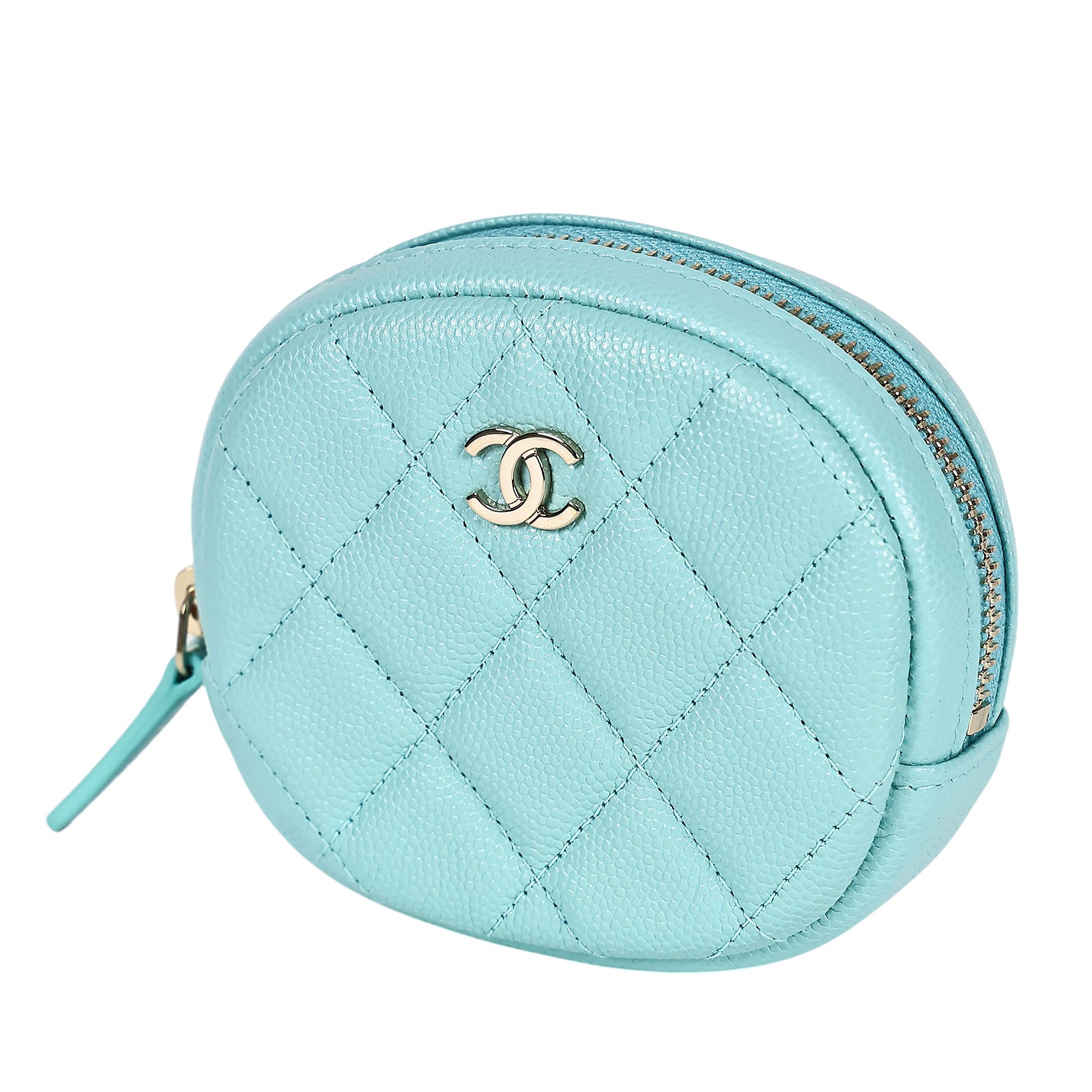 香奈兒 CHANEL CC logo 零錢包 A68995 26開湖水綠圓形拉鍊零錢包 防塵袋/原廠盒子/保證卡/購買證明正本