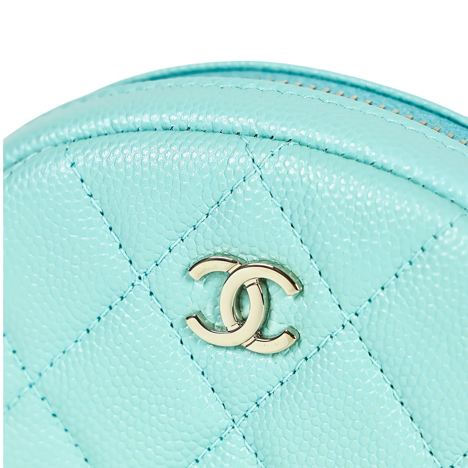 香奈兒 CHANEL CC logo 零錢包 A68995 26開湖水綠圓形拉鍊零錢包 防塵袋/原廠盒子/保證卡/購買證明正本