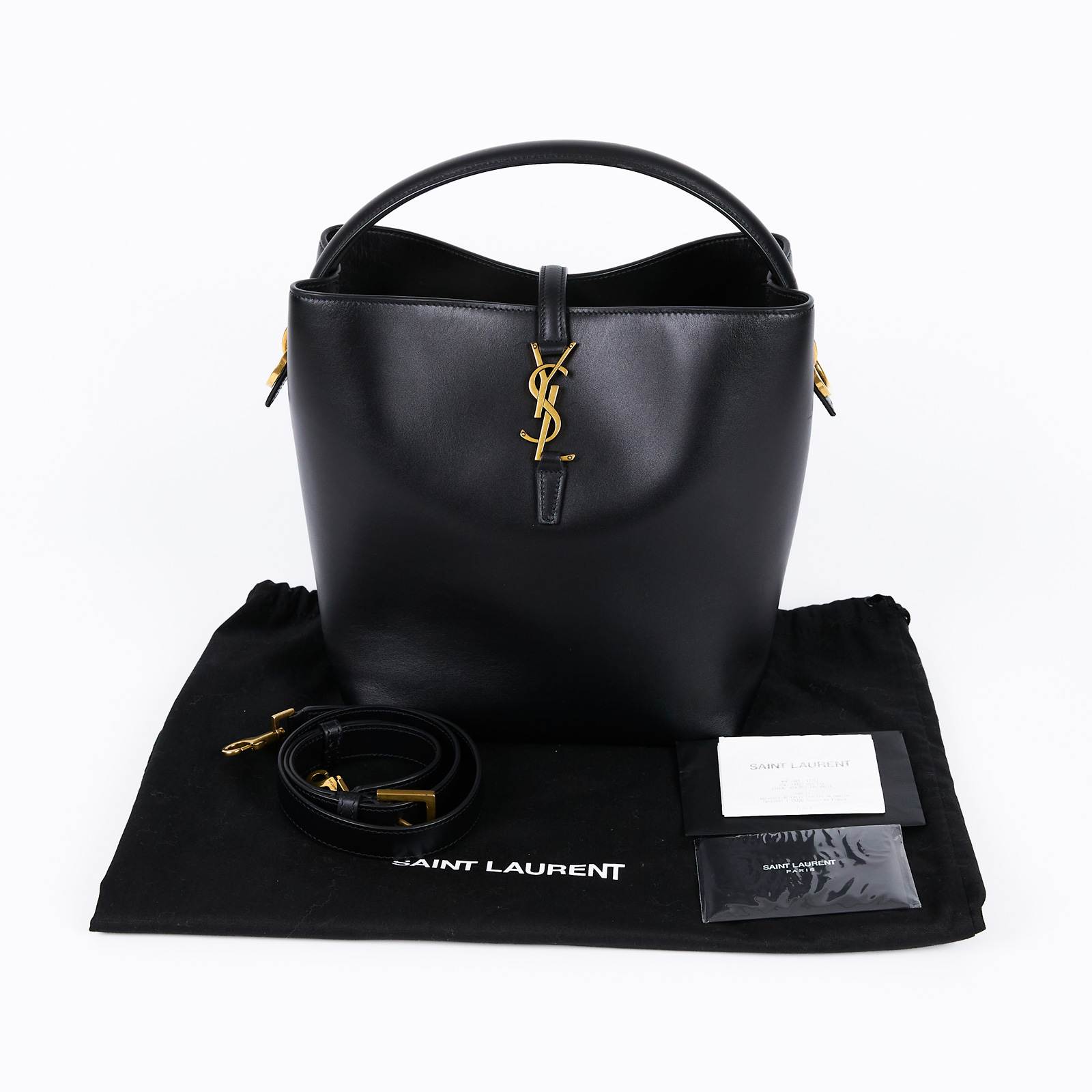 聖羅蘭 YSL SAINT LAURENT le 37 亮面皮革手袋 7428282R20W LE 37黑水桶包 防塵袋/購買證明正本/背帶/內袋