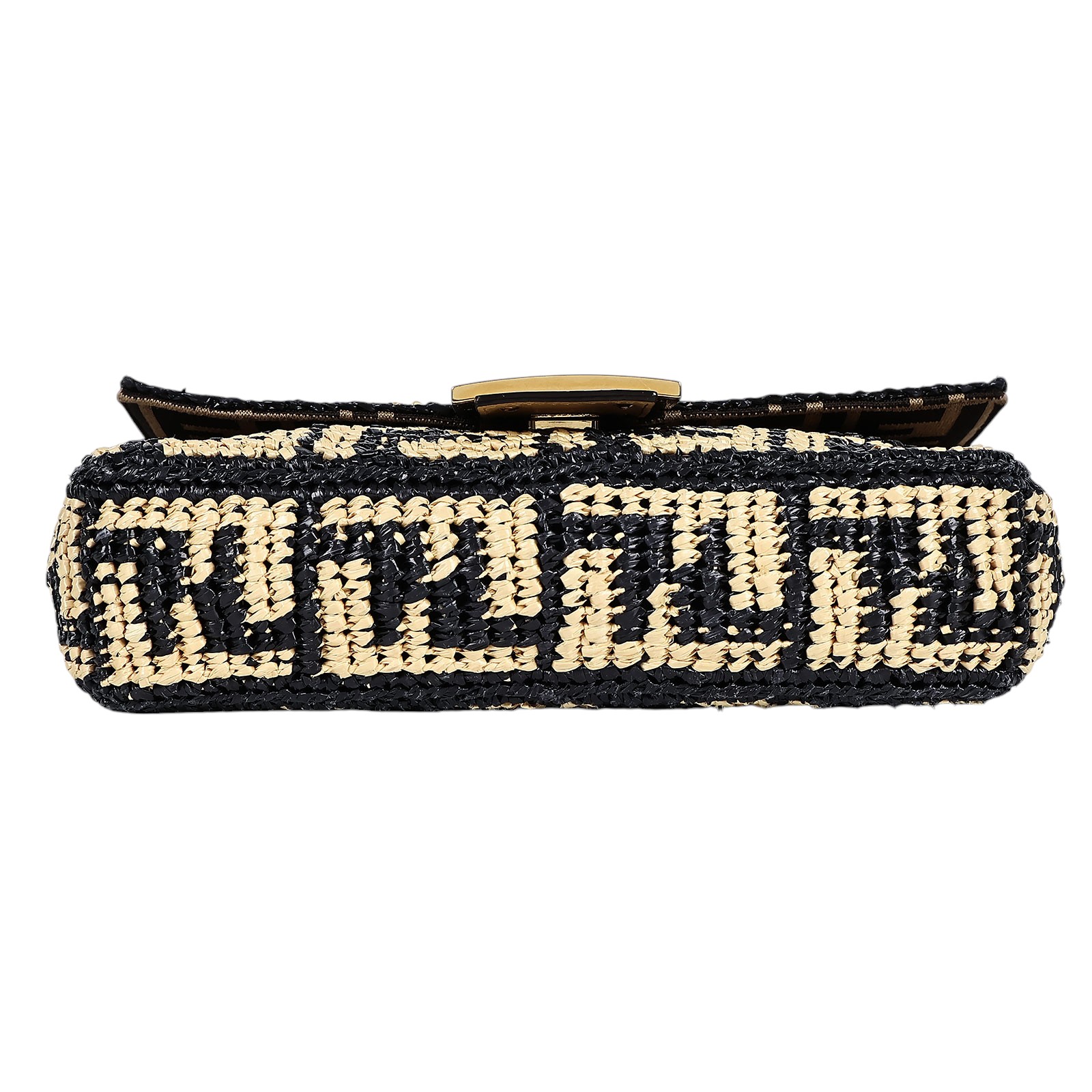 芬迪 FENDI Baguette 拉菲草 包款 8BR600AKBY 黃拚黑草編FF BAGUETTE法棍包 防塵袋/原廠盒子/背帶2