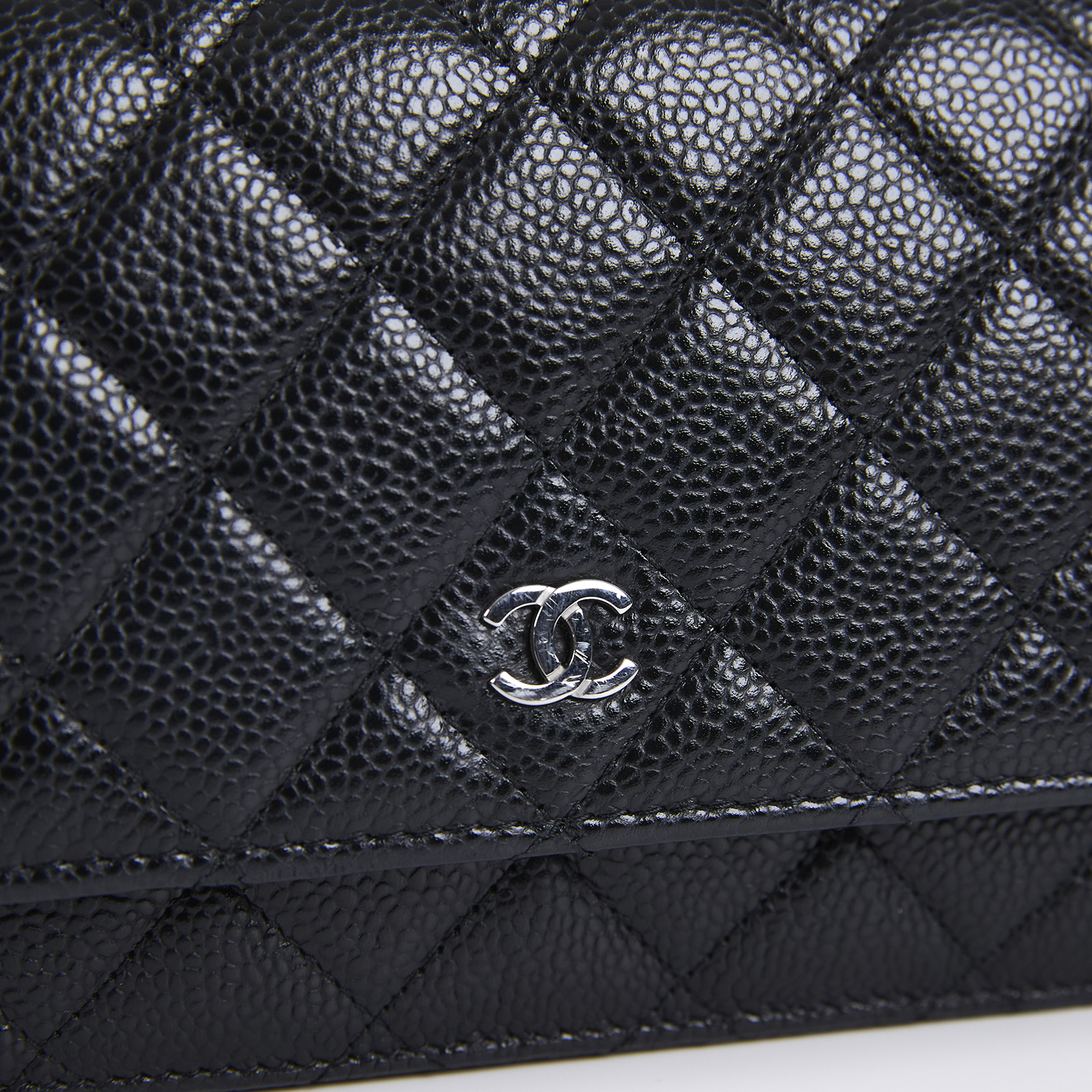 香奈兒 CHANEL 經典鏈子皮夾 菱格紋 CC LOGO AP0250 黑銀荔枝WOC 防塵袋/原廠盒子/韓國購買證明正本
