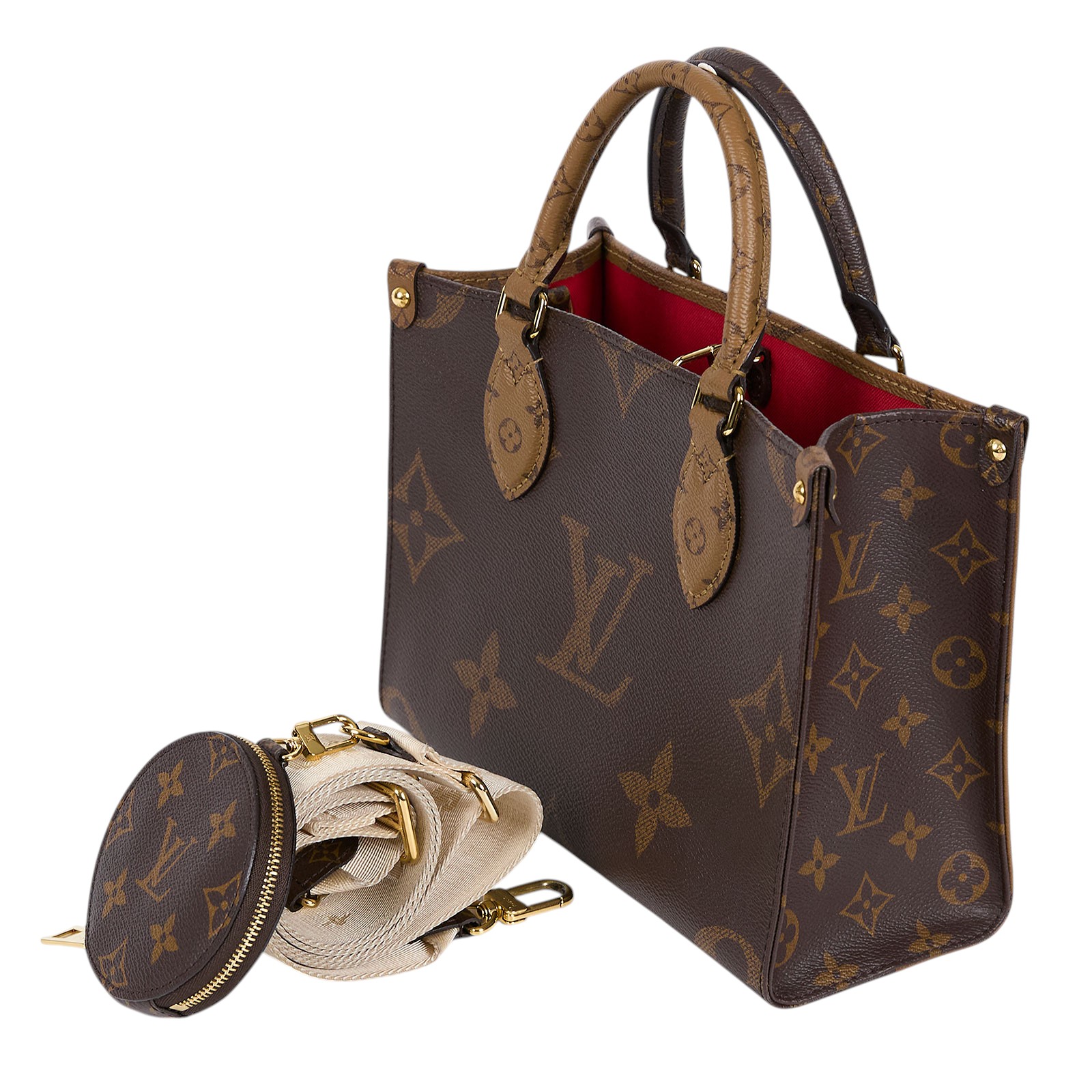 路易威登 LOUIS VUITTON OnTheGo PM 雙色帆布 手提 斜背包 M46373 晶片款  原廠盒子/防塵袋/購買證明正本/背帶