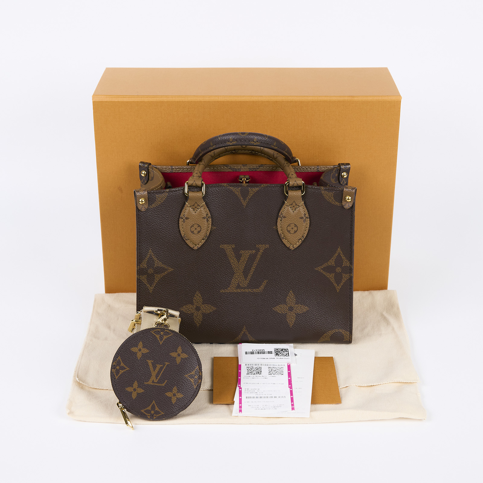 路易威登 LOUIS VUITTON OnTheGo PM 雙色帆布 手提 斜背包 M46373 晶片款  原廠盒子/防塵袋/購買證明正本/背帶