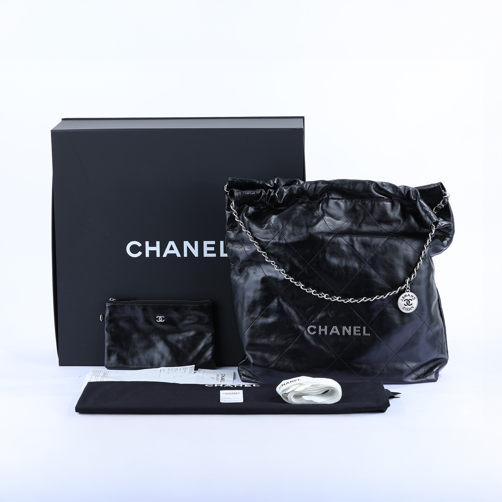 香奈兒 CHANEL 22 大型 束口包 AS3262 晶片款 黑銀22大號 防塵袋/原廠盒子/購買證明正本