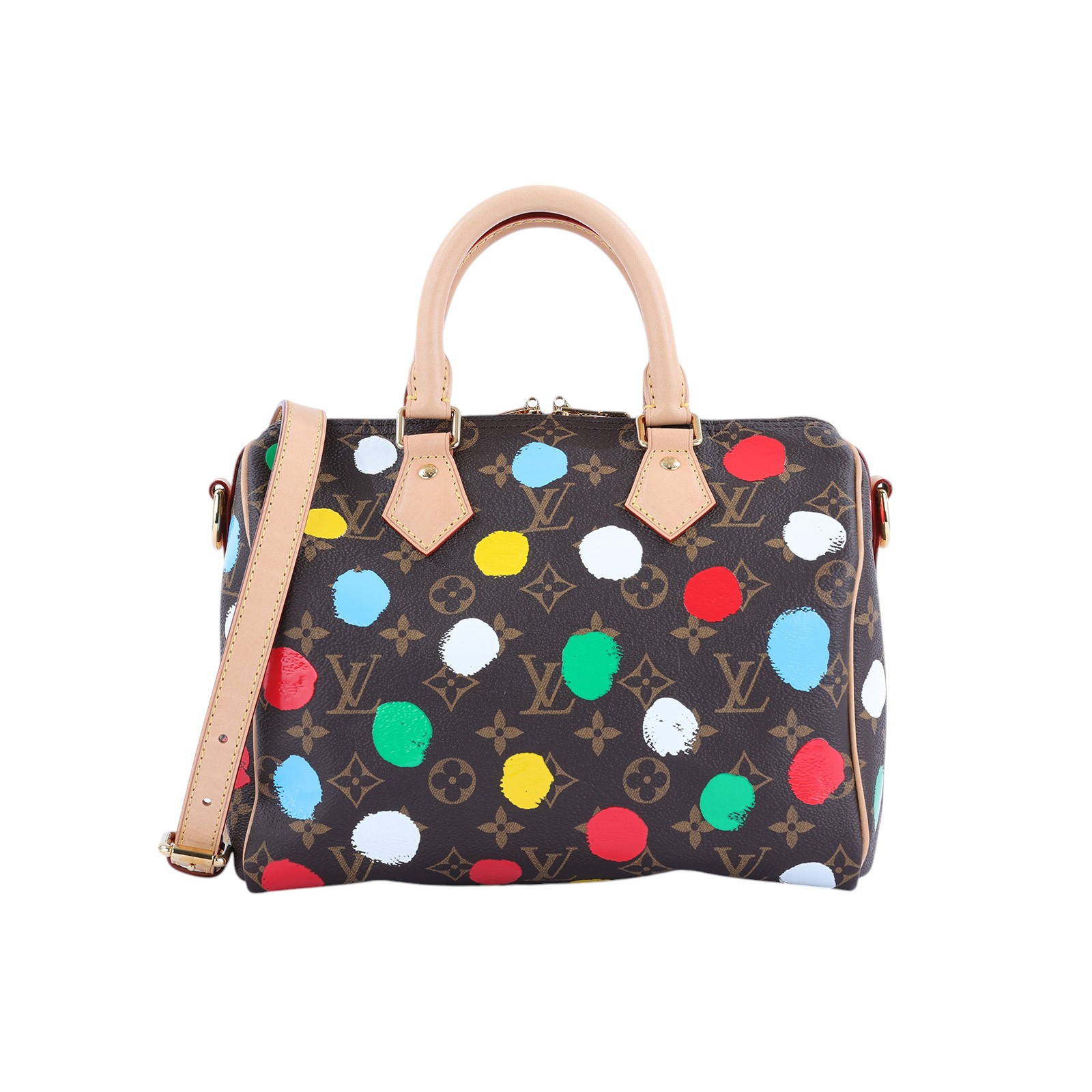 路易威登 LOUIS VUITTON Speedy Bandoulière  25 LV x YK 草間彌生 聯名 手提 斜背 波士頓包 M46433 晶片款  防塵袋/背帶/鎖組