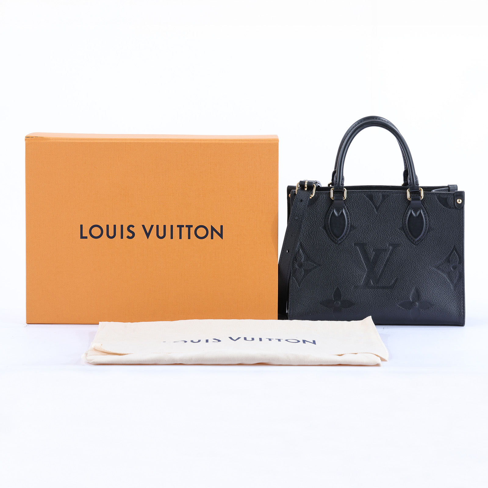 路易威登 LOUIS VUITTON OnTheGo PM 手提 肩背包 黑色 M45653 晶片款 黑原花壓紋ON THE GO PM 原廠盒子/防塵袋/背帶
