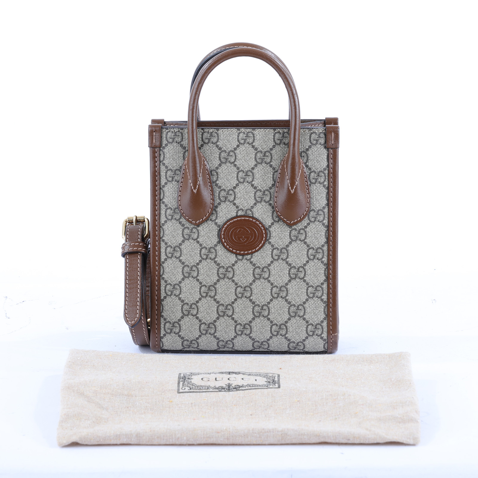 古馳 GUCCI Interlocking G 迷你 手提袋 671623 咖INTERLOCKING 琴譜包 防塵袋