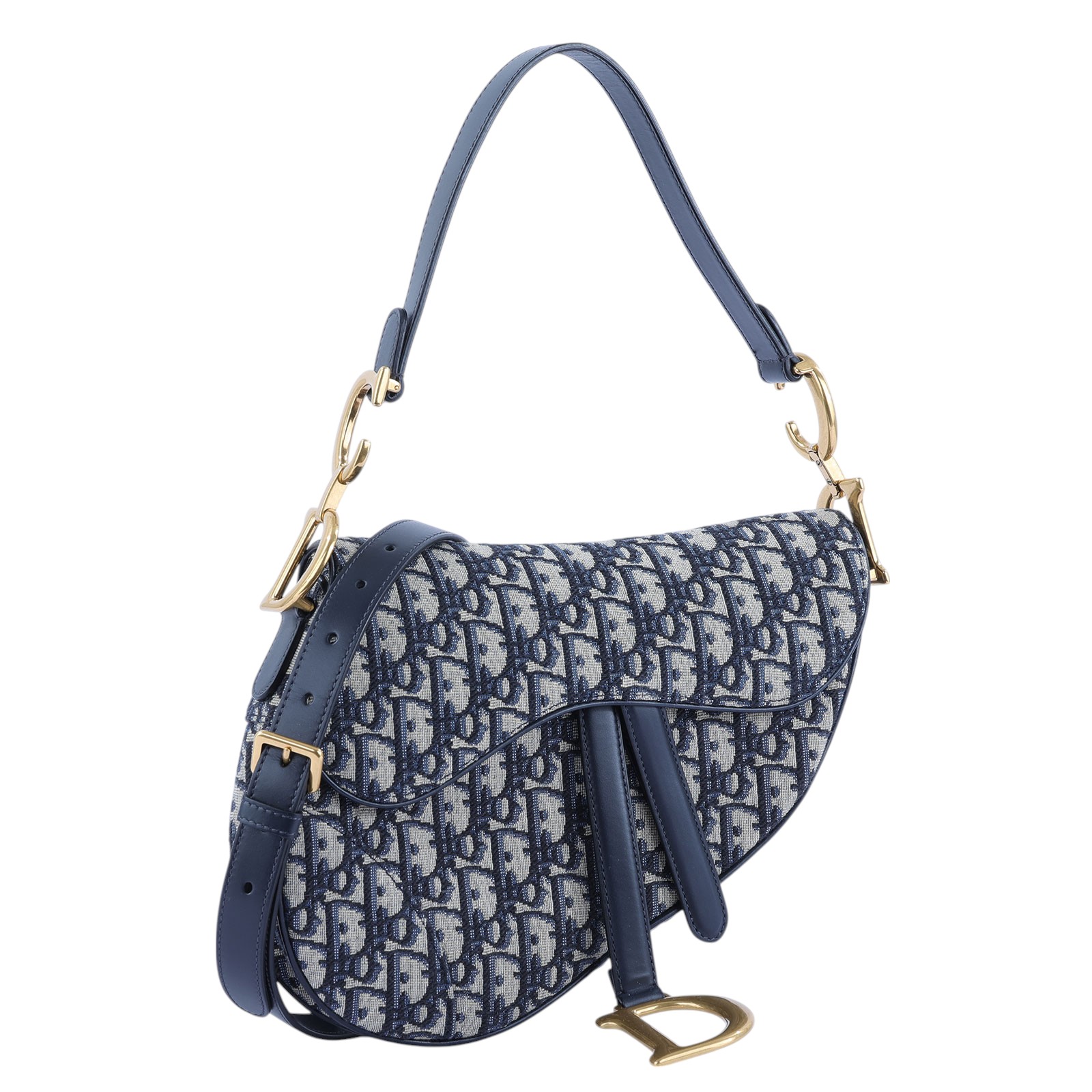 迪奧 CHRISTIAN DIOR Saddle 馬鞍袋 連肩帶 M0455CTZQ 藍緹花SADDLE 防塵袋/背帶/保證卡