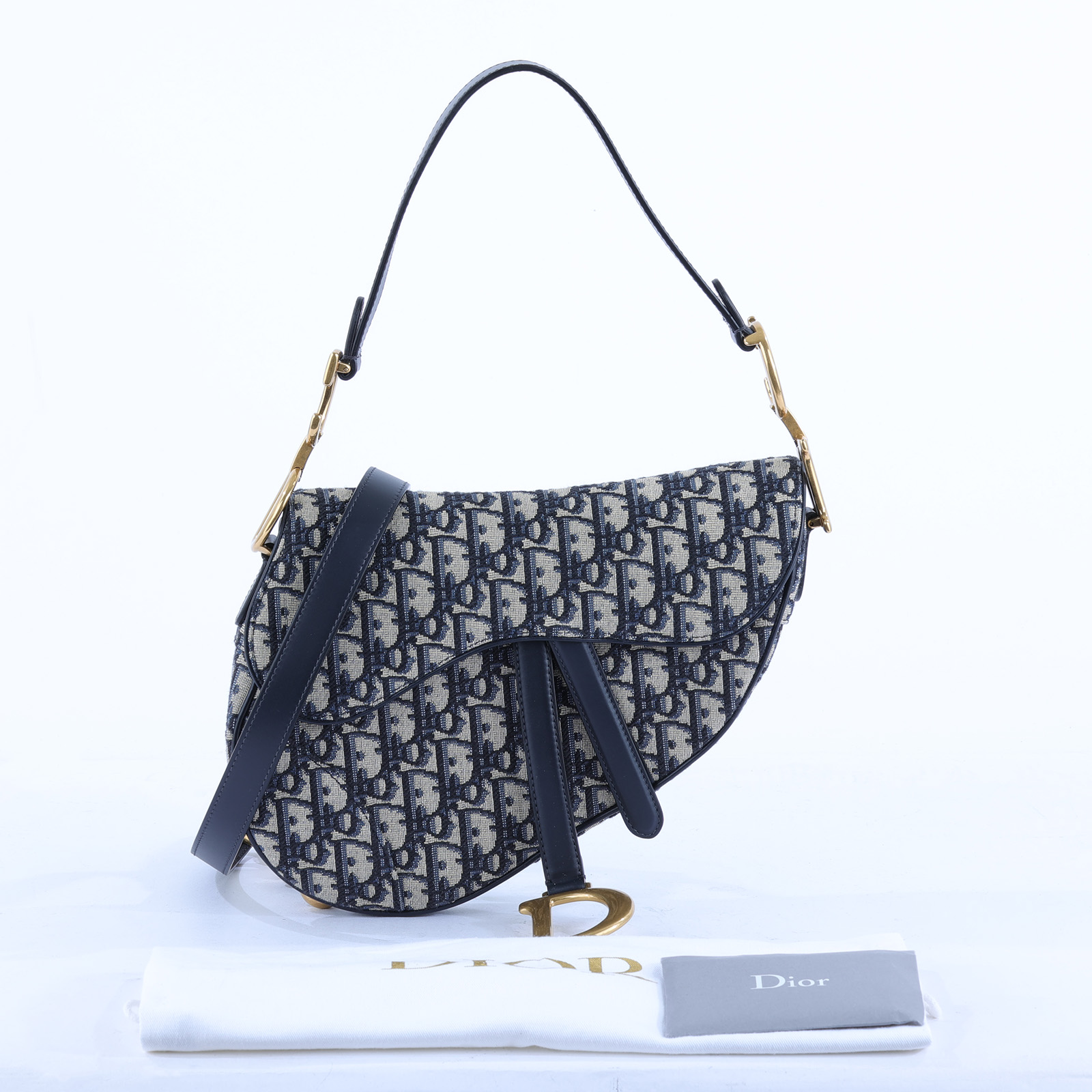 迪奧 CHRISTIAN DIOR Saddle 馬鞍袋 連肩帶 M0455CTZQ 藍緹花SADDLE 防塵袋/背帶/保證卡