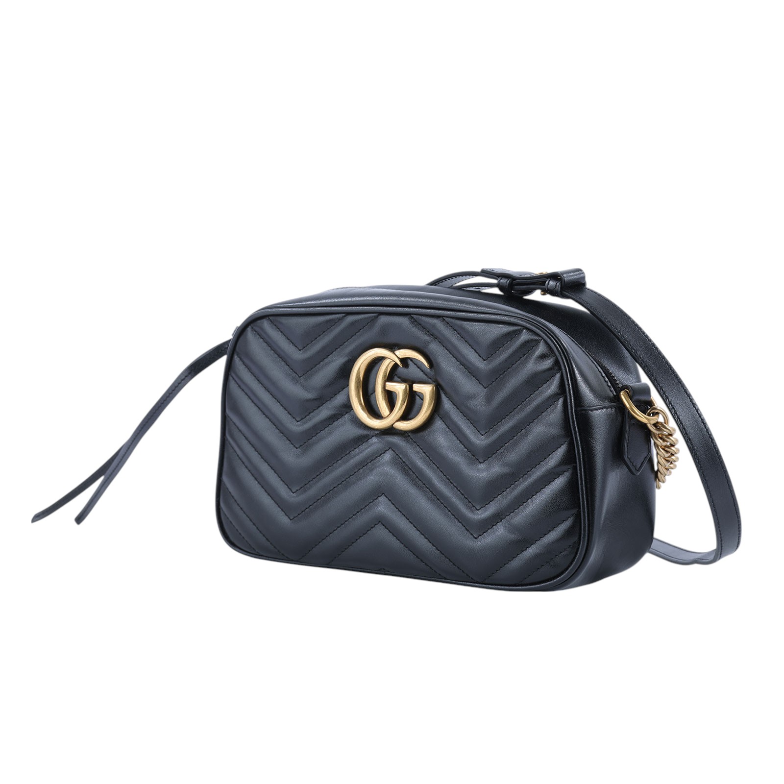 古馳 GUCCI GG Marmont 小型 絎縫 肩揹袋 447632 黑金MARMONT相機包 原廠盒子/防塵袋