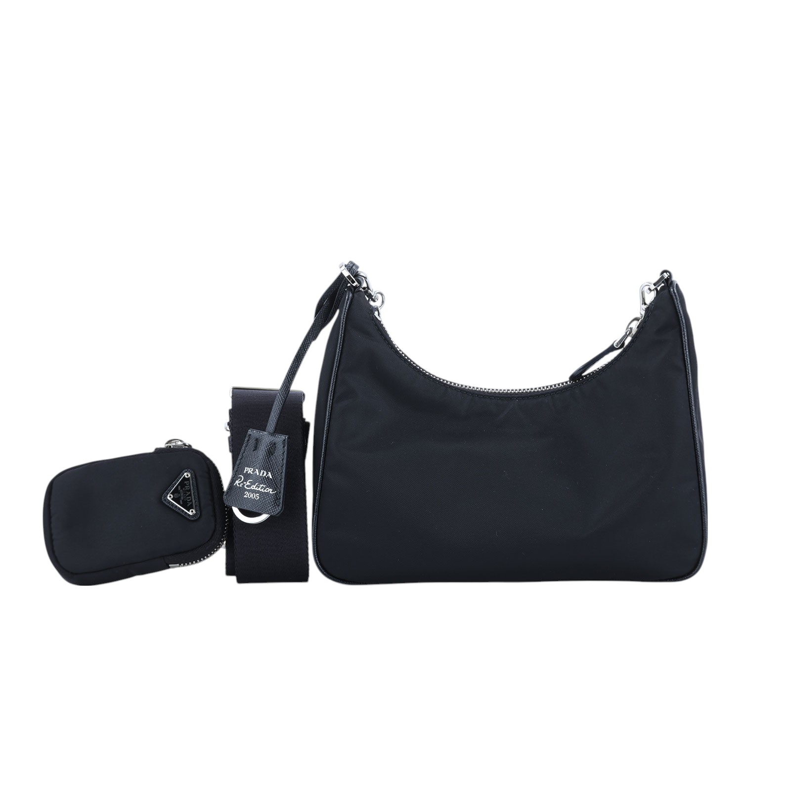 普拉達 PRADA Re-Edition 2005 Re-Nylon 手袋 1BH204_R064 黑尼龍HOBO三合一 保證卡/防塵袋/STARP+內袋