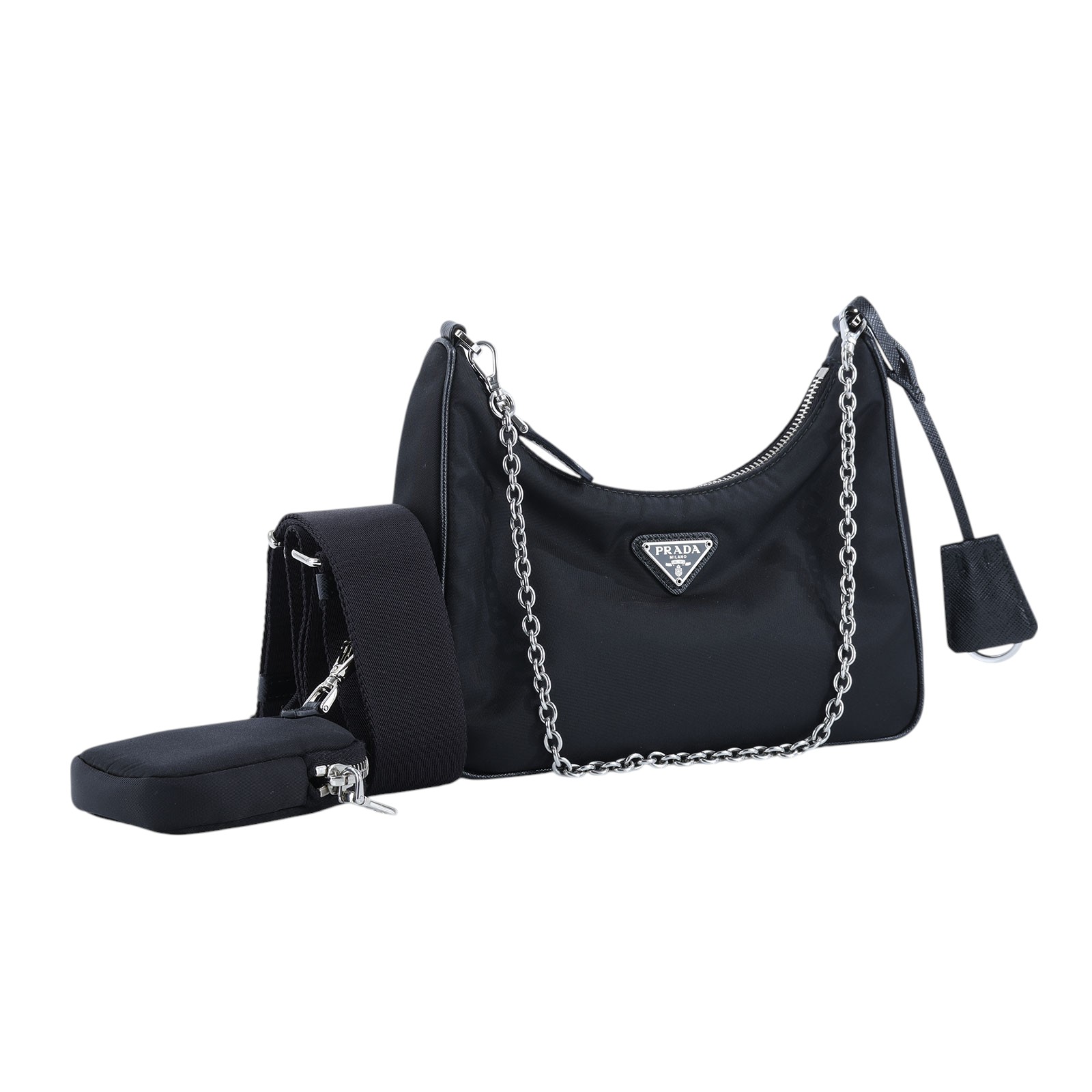普拉達 PRADA Re-Edition 2005 Re-Nylon 手袋 1BH204_R064 黑尼龍HOBO三合一 保證卡/防塵袋/STARP+內袋