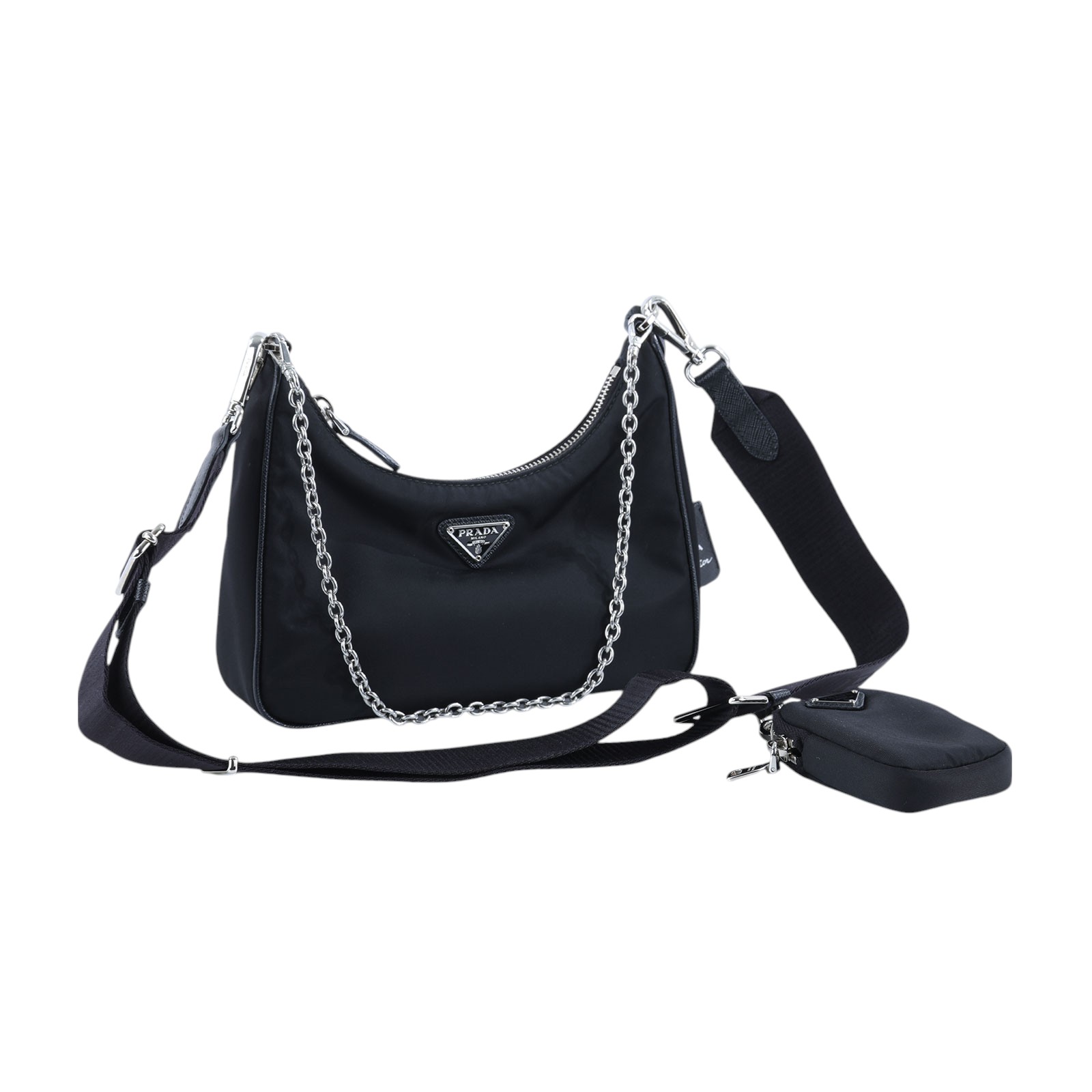 普拉達 PRADA Re-Edition 2005 Re-Nylon 手袋 1BH204_R064 黑尼龍HOBO三合一 保證卡/防塵袋/STARP+內袋