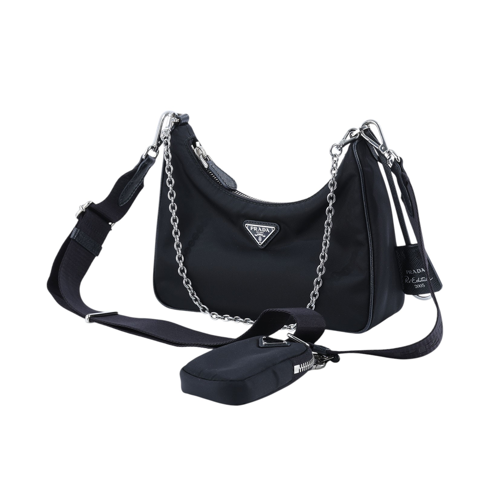 普拉達 PRADA Re-Edition 2005 Re-Nylon 手袋 1BH204_R064 黑尼龍HOBO三合一 保證卡/防塵袋/STARP+內袋