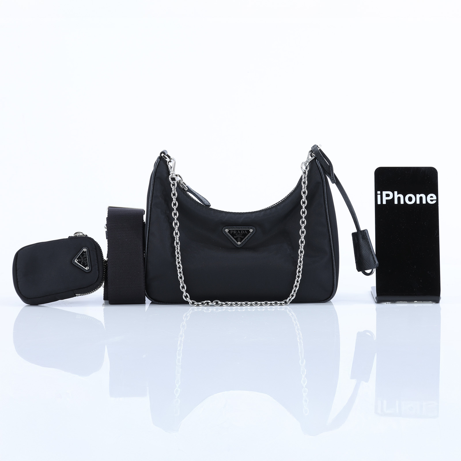 普拉達 PRADA Re-Edition 2005 Re-Nylon 手袋 1BH204_R064 黑尼龍HOBO三合一 保證卡/防塵袋/STARP+內袋