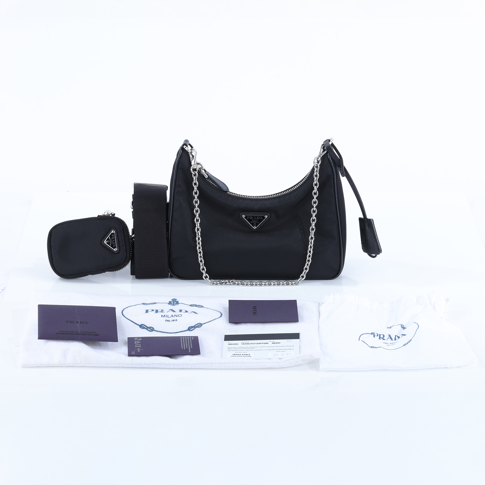 普拉達 PRADA Re-Edition 2005 Re-Nylon 手袋 1BH204_R064 黑尼龍HOBO三合一 保證卡/防塵袋/STARP+內袋
